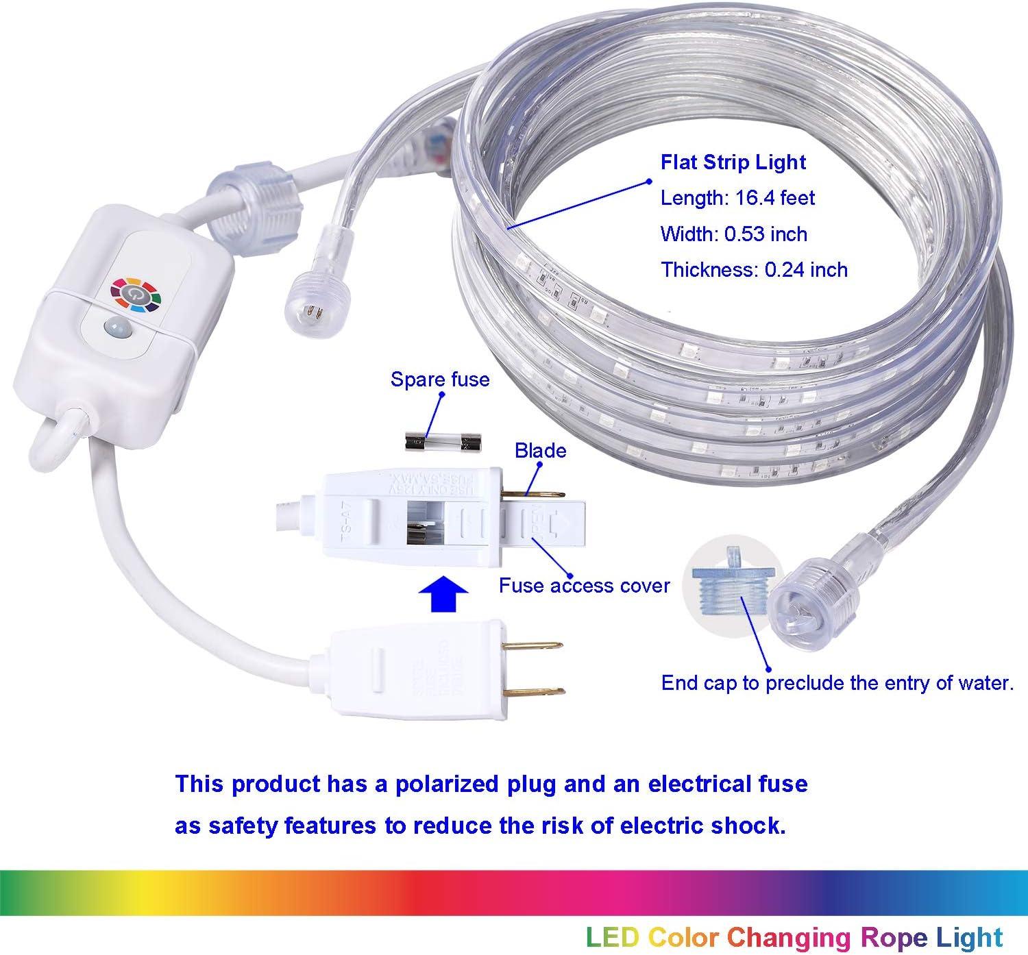 Led Strip Lights 16.4 Feet Outdoor Led Lights Waterproof 300 LEDs Flexible Led Light Strips Color Changing Music Sync RGB Rope Light with Remote Smart Led Lights for Bedroom Home Kitchen