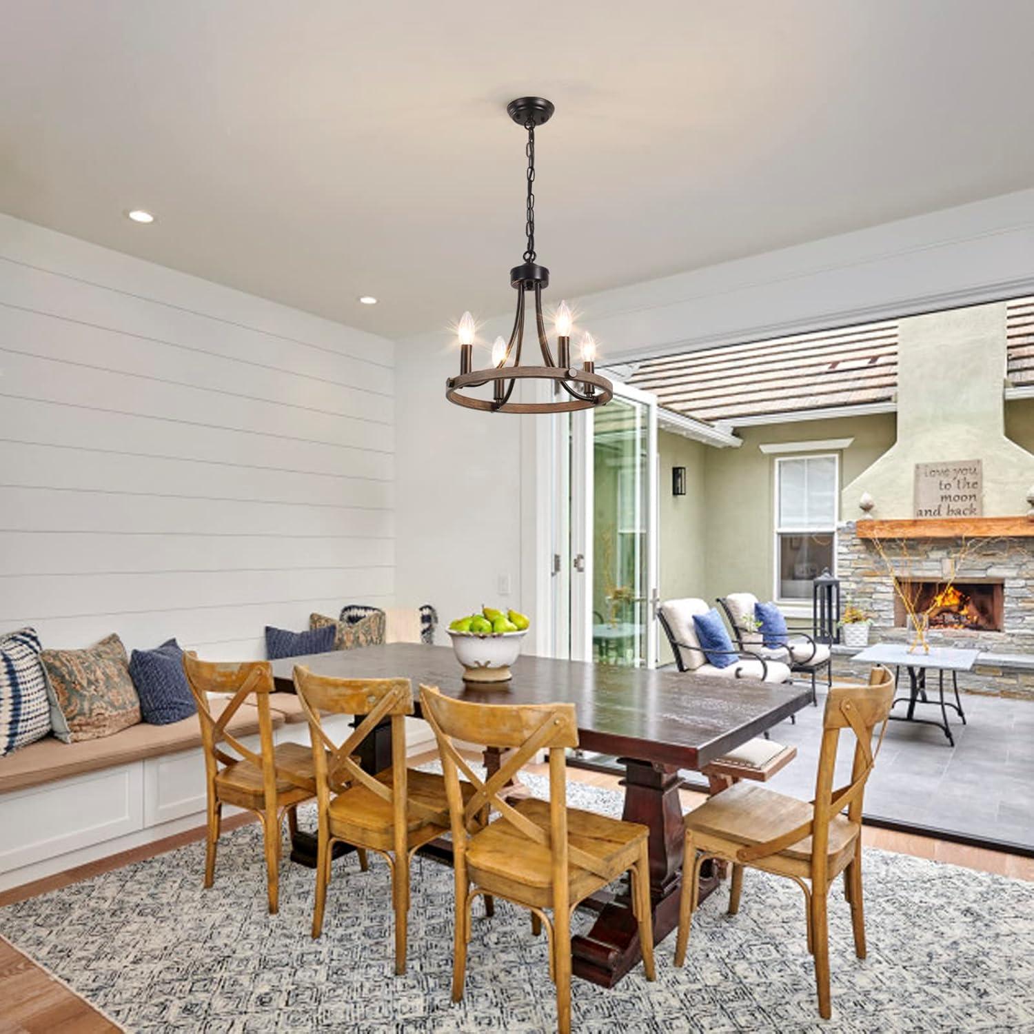 4-Light Black Modern Adjustable Height Light Fixture Wagon Wheel Chandelier