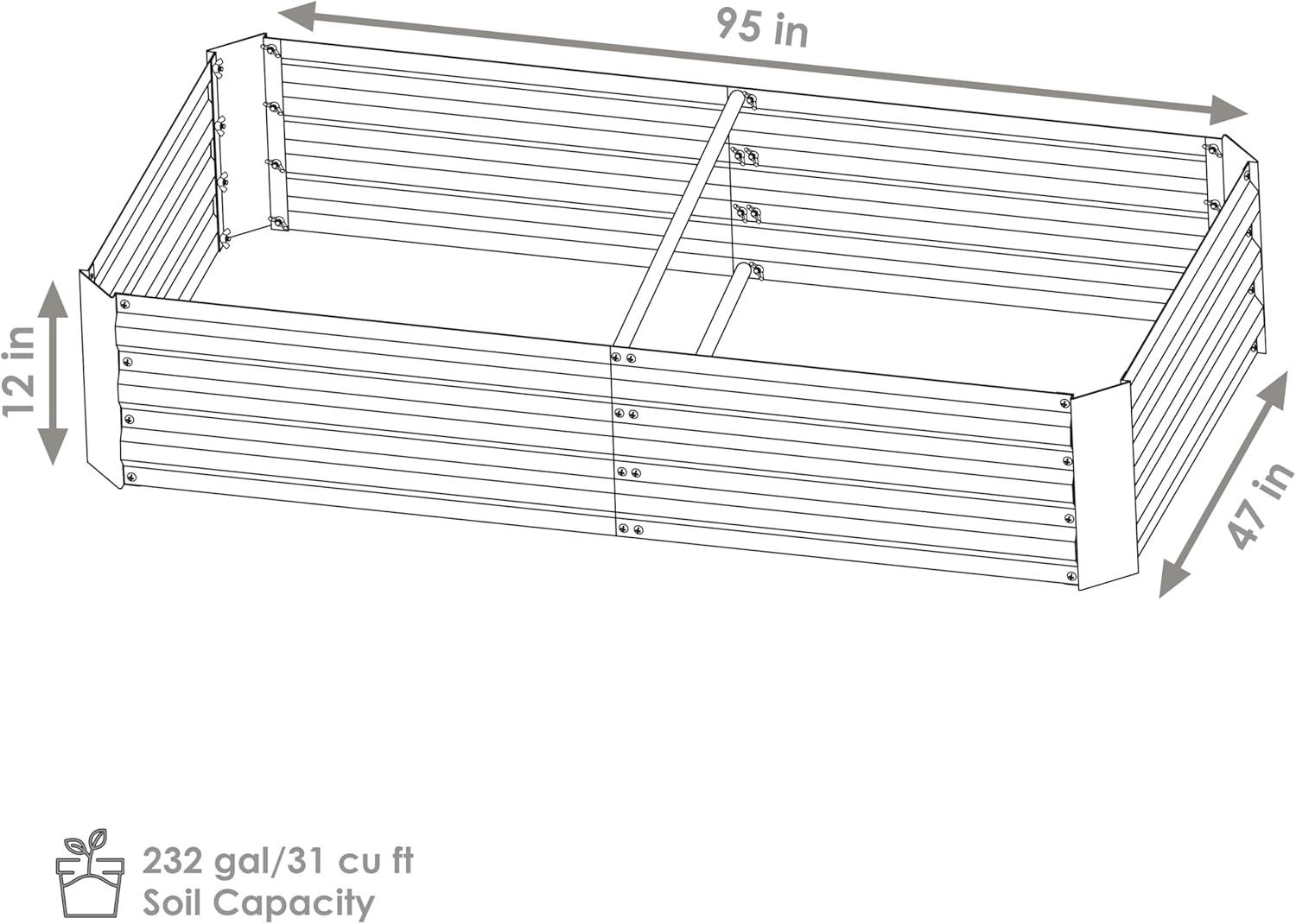 Gray Galvanized Steel 4' x 8' Raised Garden Bed