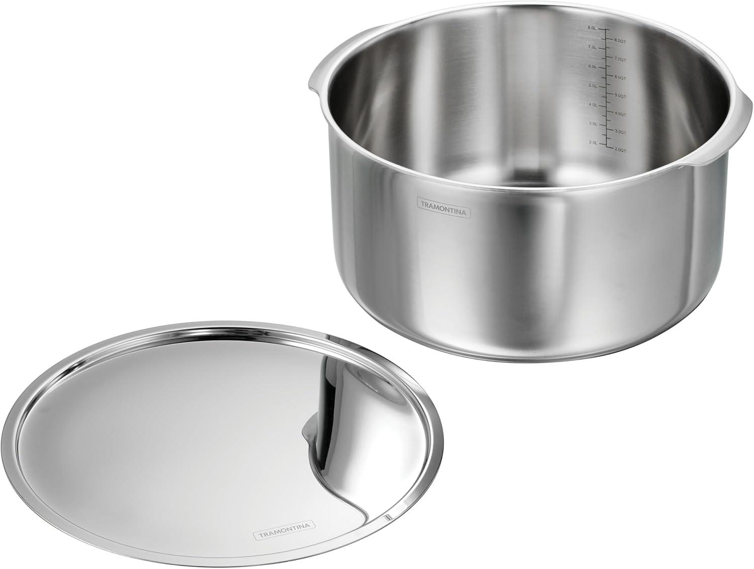 Tramontina Tramontina Utsava Tri-Ply Clad Stainless Steel Tope with Lid, Patila Pot for Indian Cooking