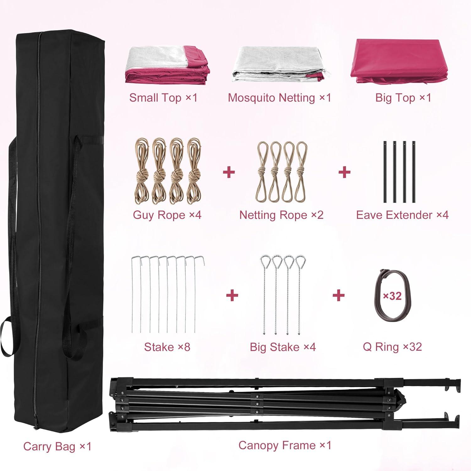 Pink Steel Portable Pop-Up Gazebo with Mosquito Netting 11 ft. x 11 ft. . .