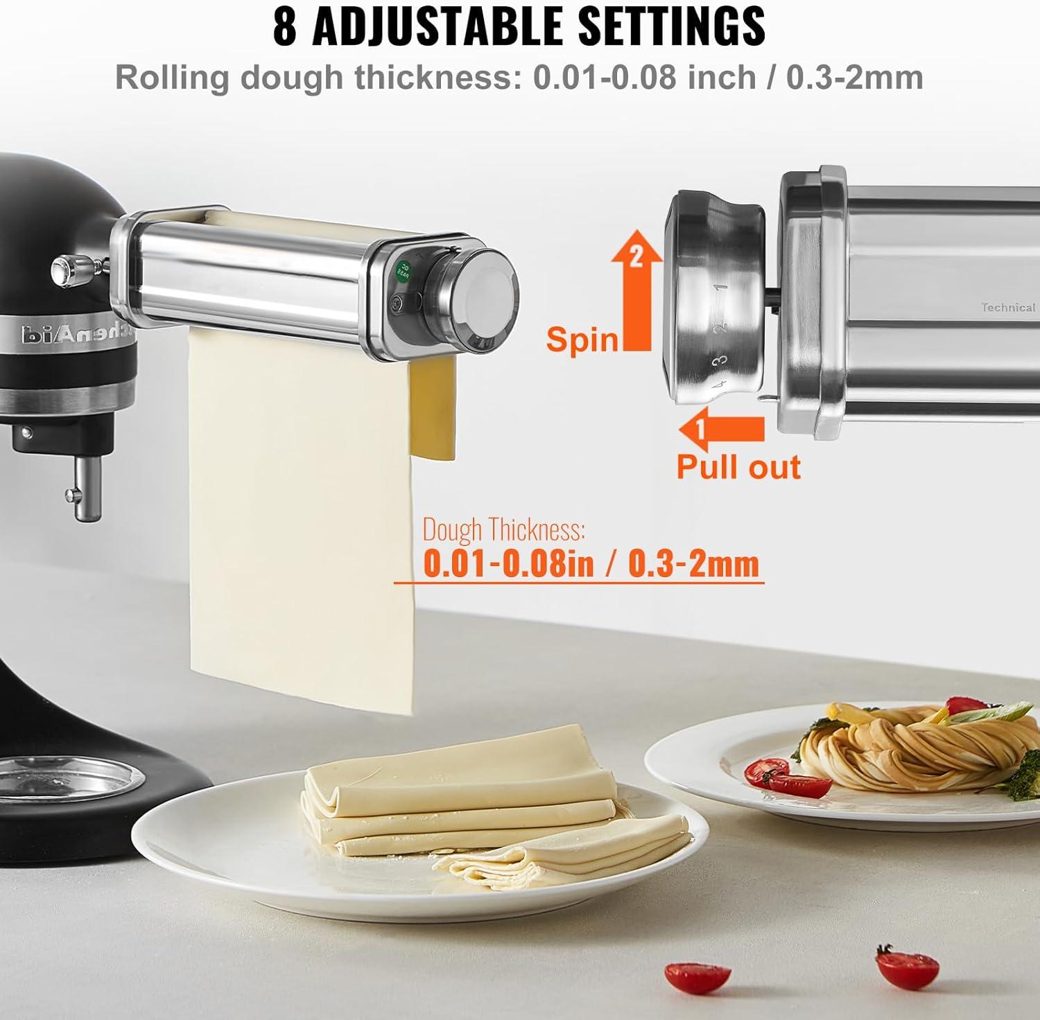 Pasta Attachment for KitchenAid Stand Mixer, Stainless Steel Pasta Sheet Roller Attachment, Pasta Maker Machine Accessory with 8 Adjustable Thickness Knob, KitchenAid Pasta Attachment by