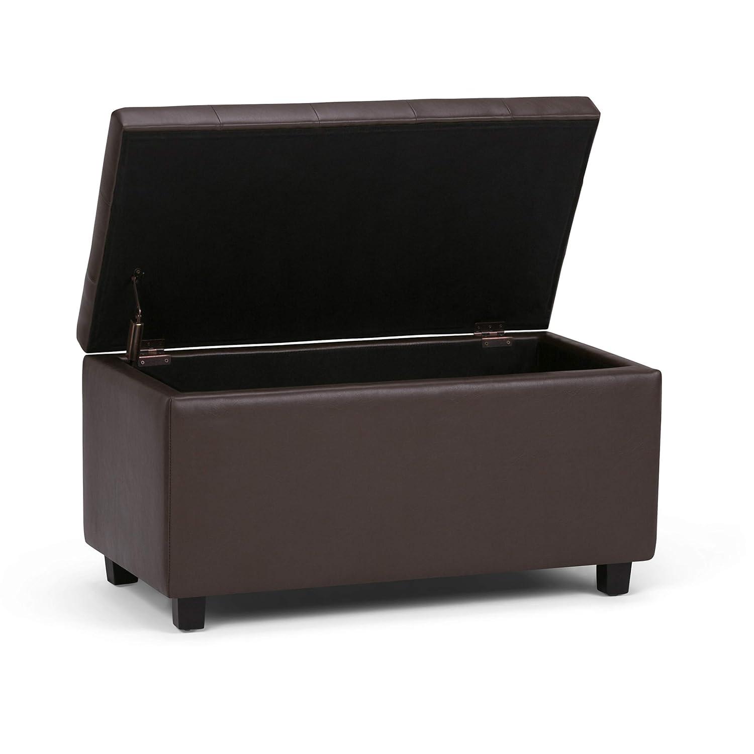 Simpli Home Cosmopolitan 34"W Upholstered Storage Ottoman with Tufted Design and Large Interior Storage