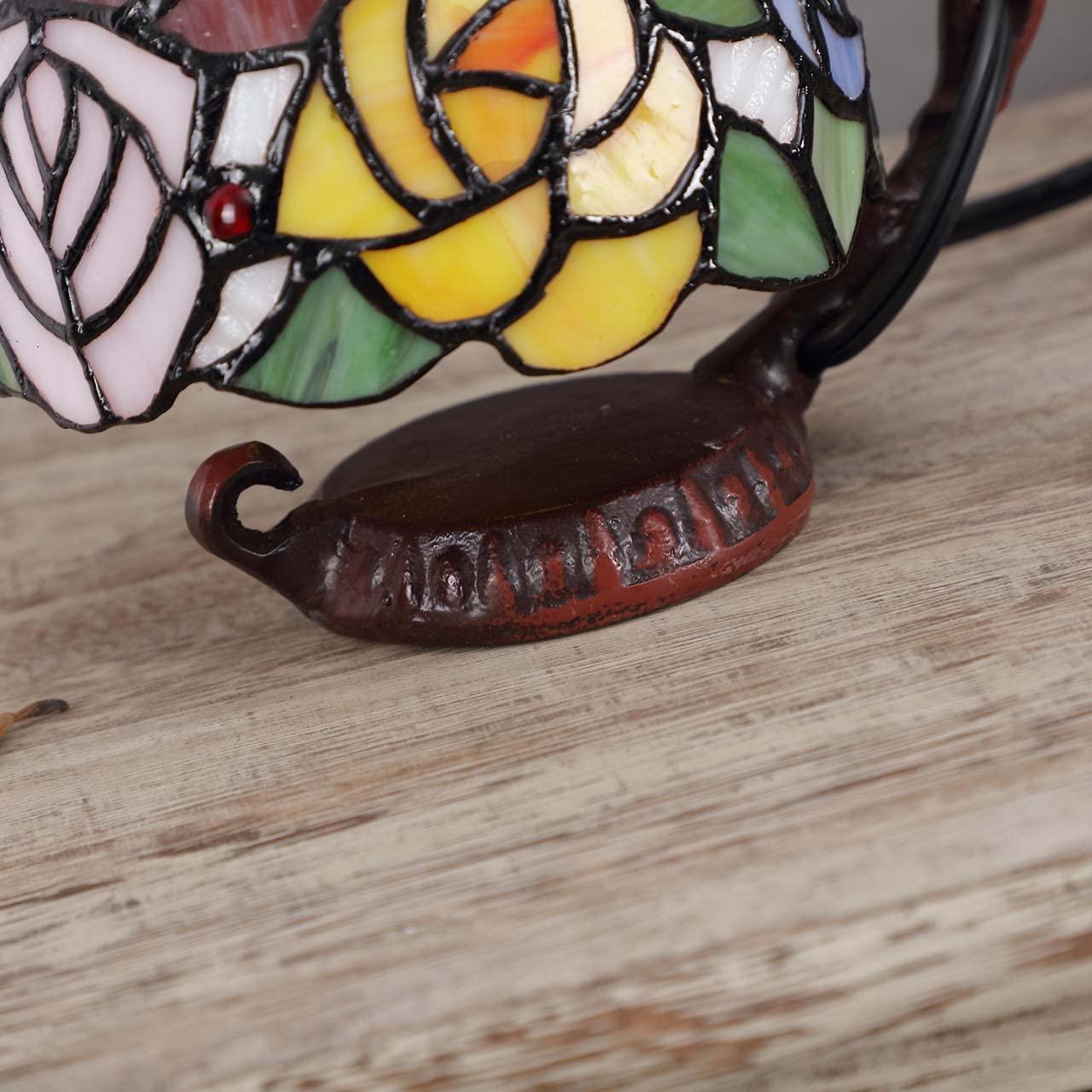 World Menagerie Rose Tiffany Style Stained Glass Table Lamp With 6-Inch Wide Lampshade Hanging On The Cast Iron Base (Pink)