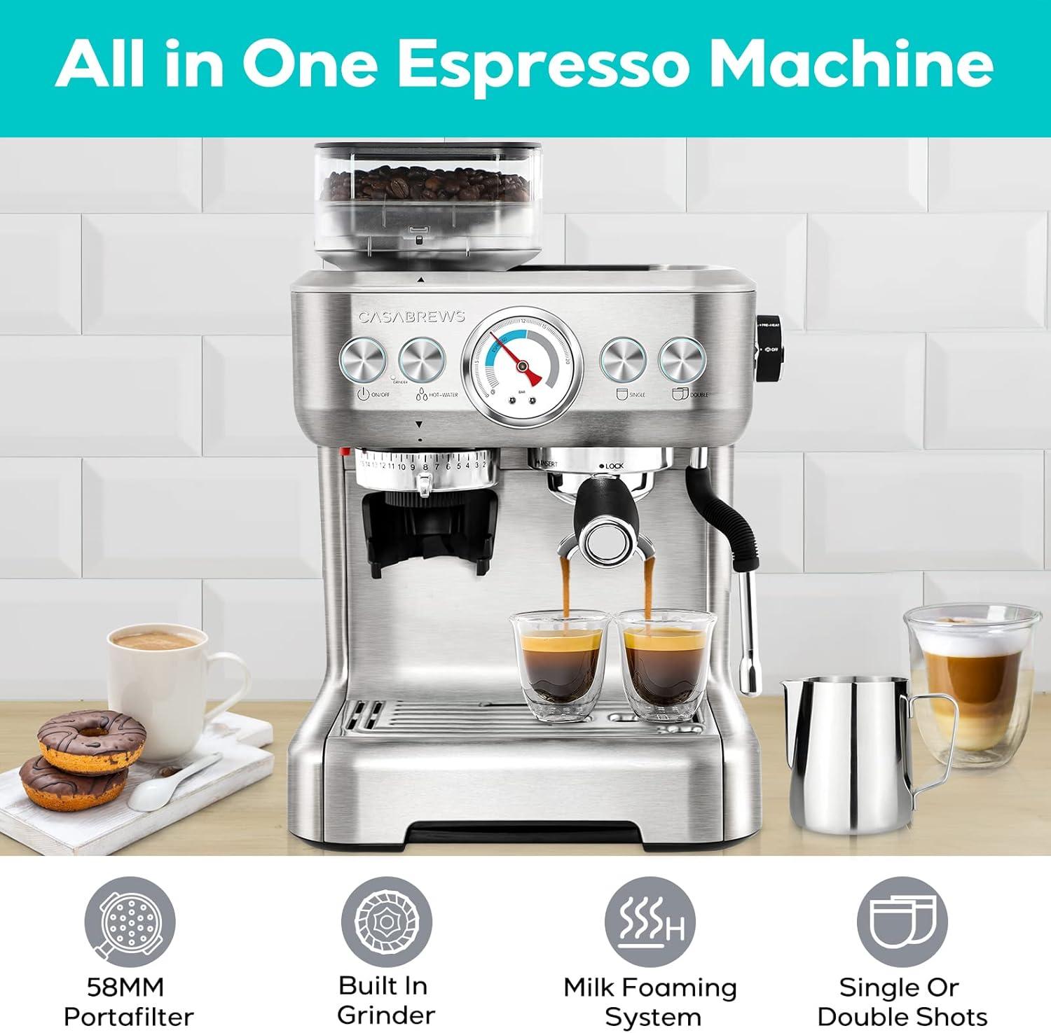 CASABREWS All-in-One Espresso Machine with Grinding Memory Function