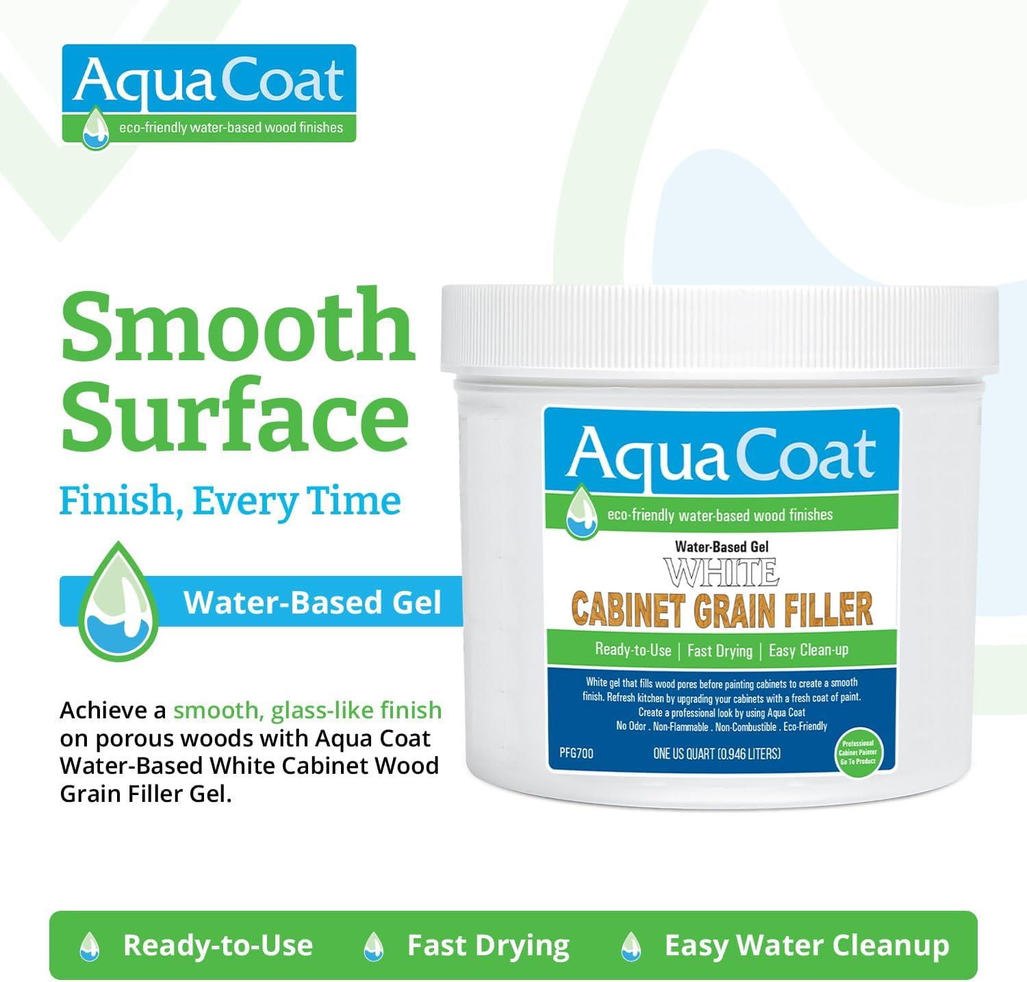 Aqua Coat Water-Based White Cabinet Wood Grain Filler Gel – Fast Drying, Low Odor White Wood Filler, Sandable & Paintable for Interior & Exterior Repairs, Upgrades & Restorations – 32 oz