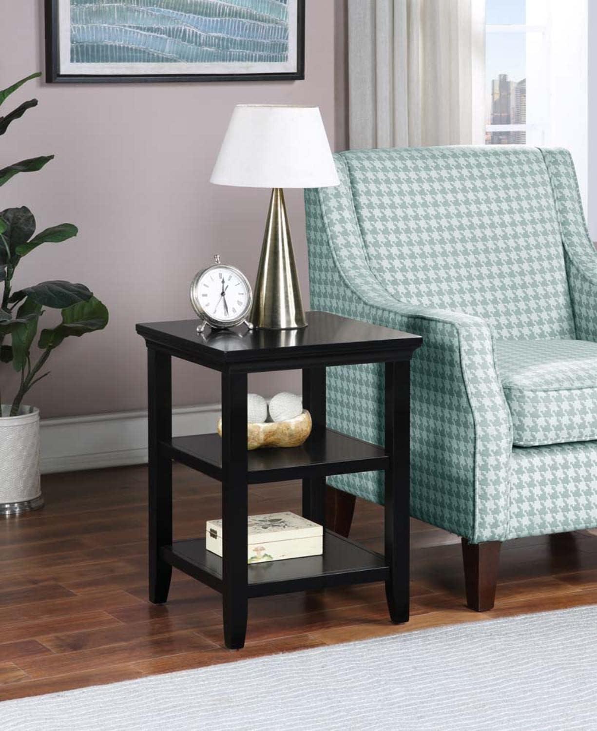 Tribeca Solid Wood Black Square End Table with Shelves