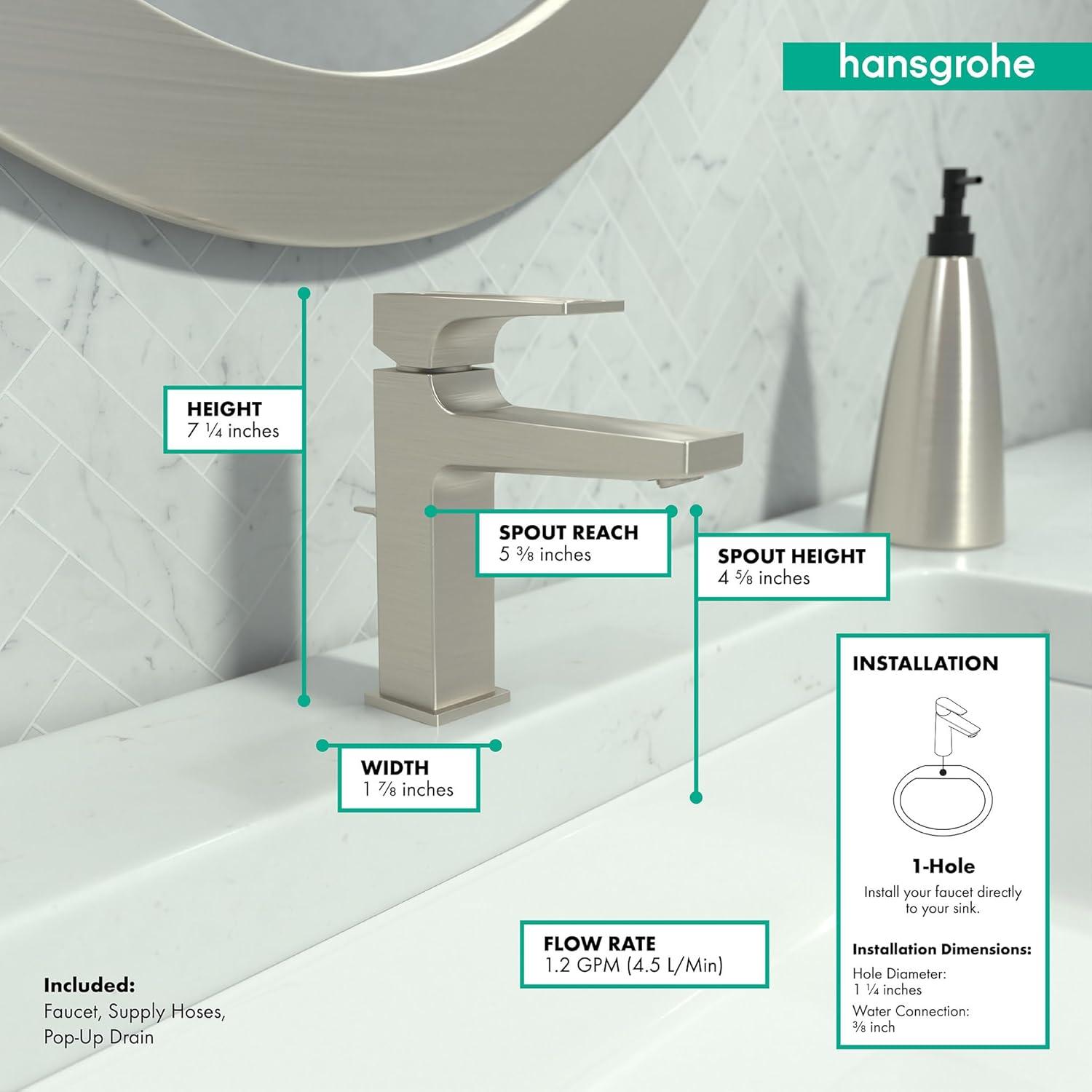 Hansgrohe Metropol Single-Hole Faucet 110 with Lever Handle and Drain Assembly, 1.2 GPM