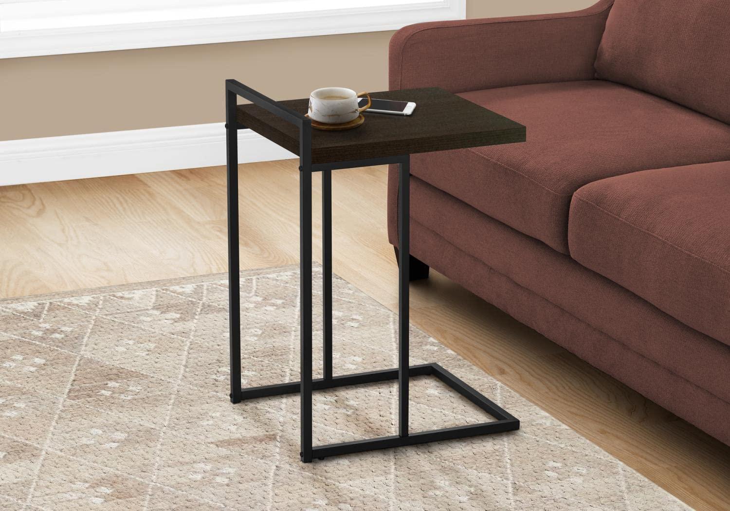 Monarch Specialties Accent Table, C-shaped, End, Side, Snack, Living Room, Bedroom, Brown Laminate, Black Metal, Contemporary, Modern