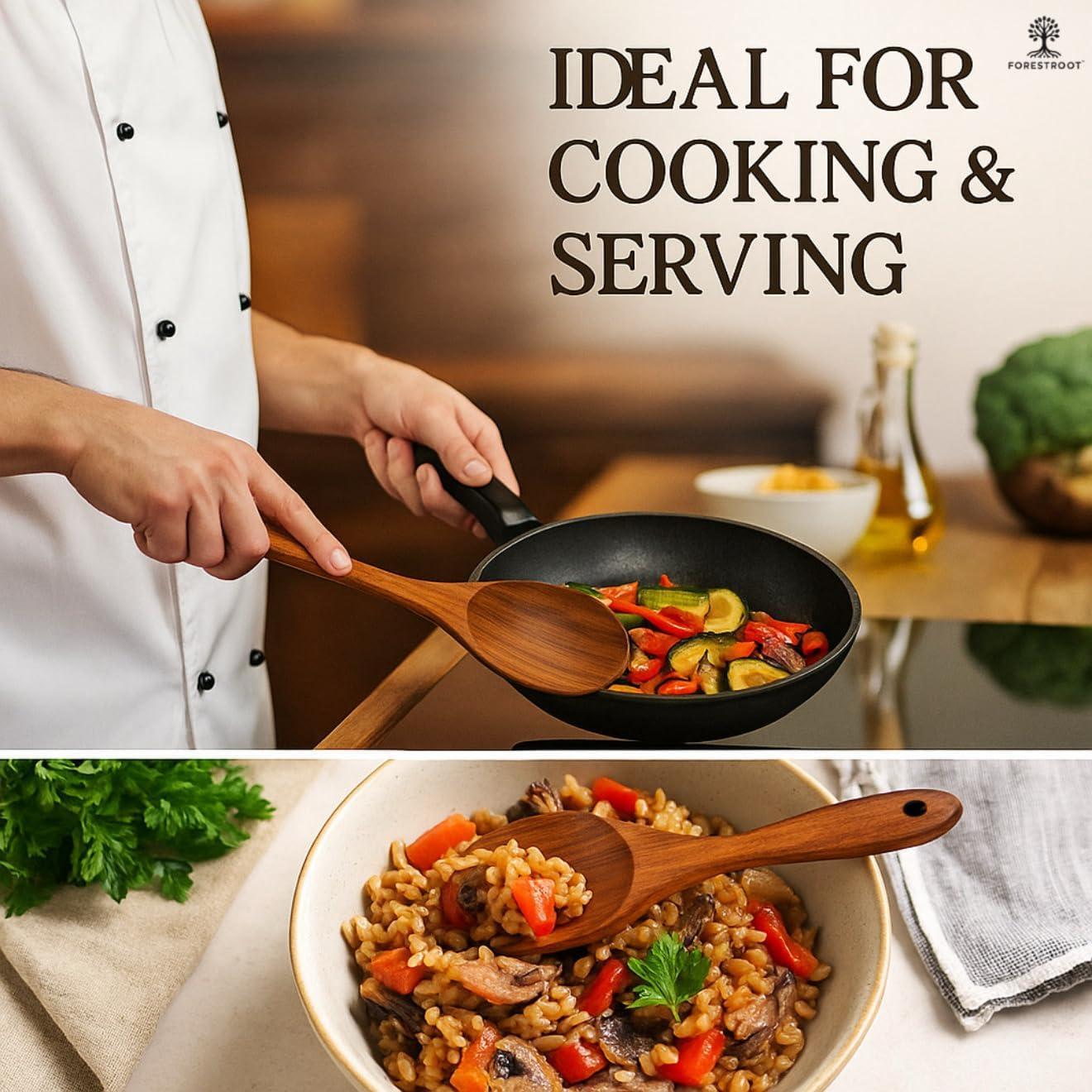 Zulay 9-Piece Teak Wooden Utensils For Cooking, Smooth Finish Kitchen Utensils Set with Gift Box