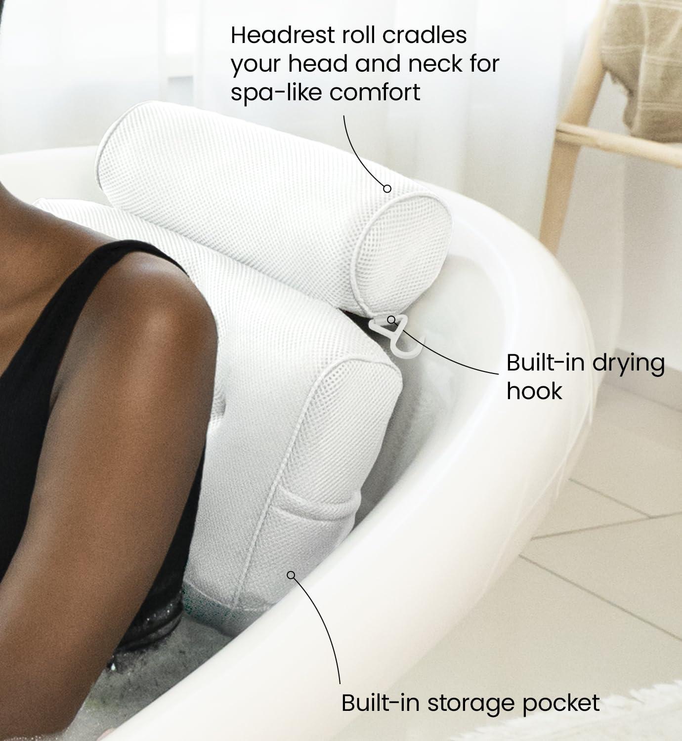 White Mesh Ergonomic Bath Pillow with Suction Cups