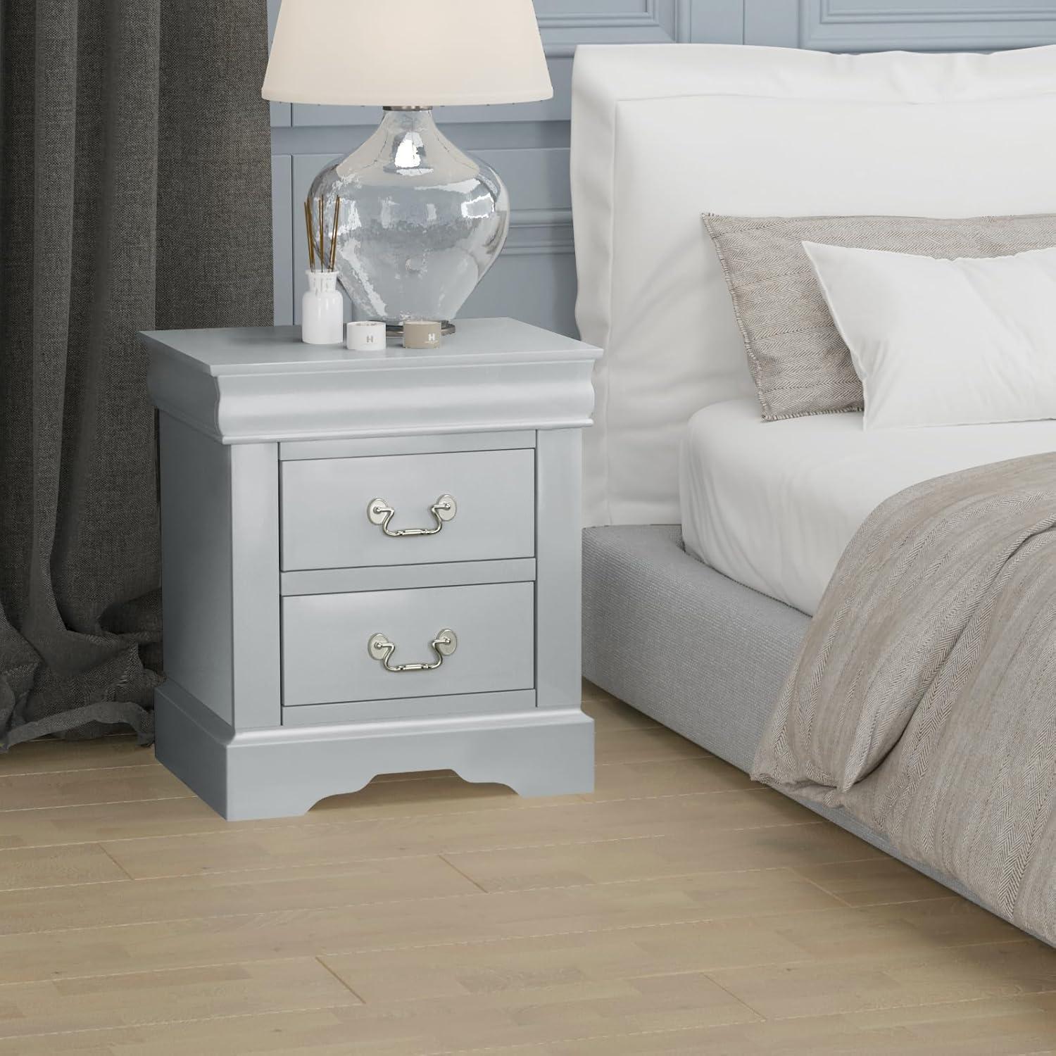 ACME Louis Philippe III Nightstand - Platinum - 24 x 22 x 16 in.