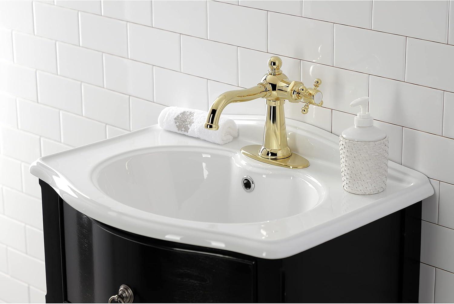 Nautical Single-Handle Bathroom Faucet with Push Pop-Up, Polished Brass