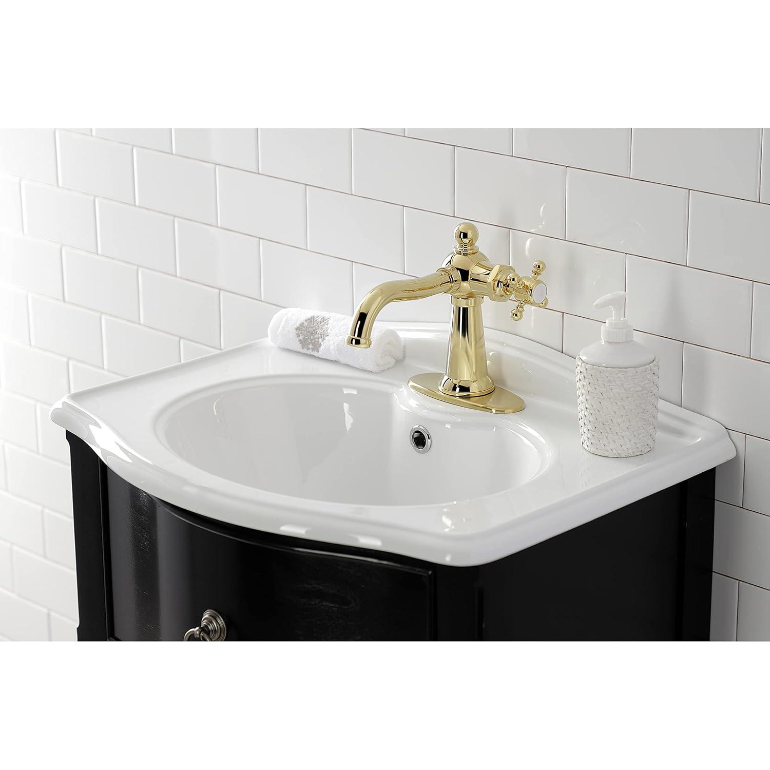 Nautical Single-Handle Bathroom Faucet with Push Pop-Up, Polished Brass
