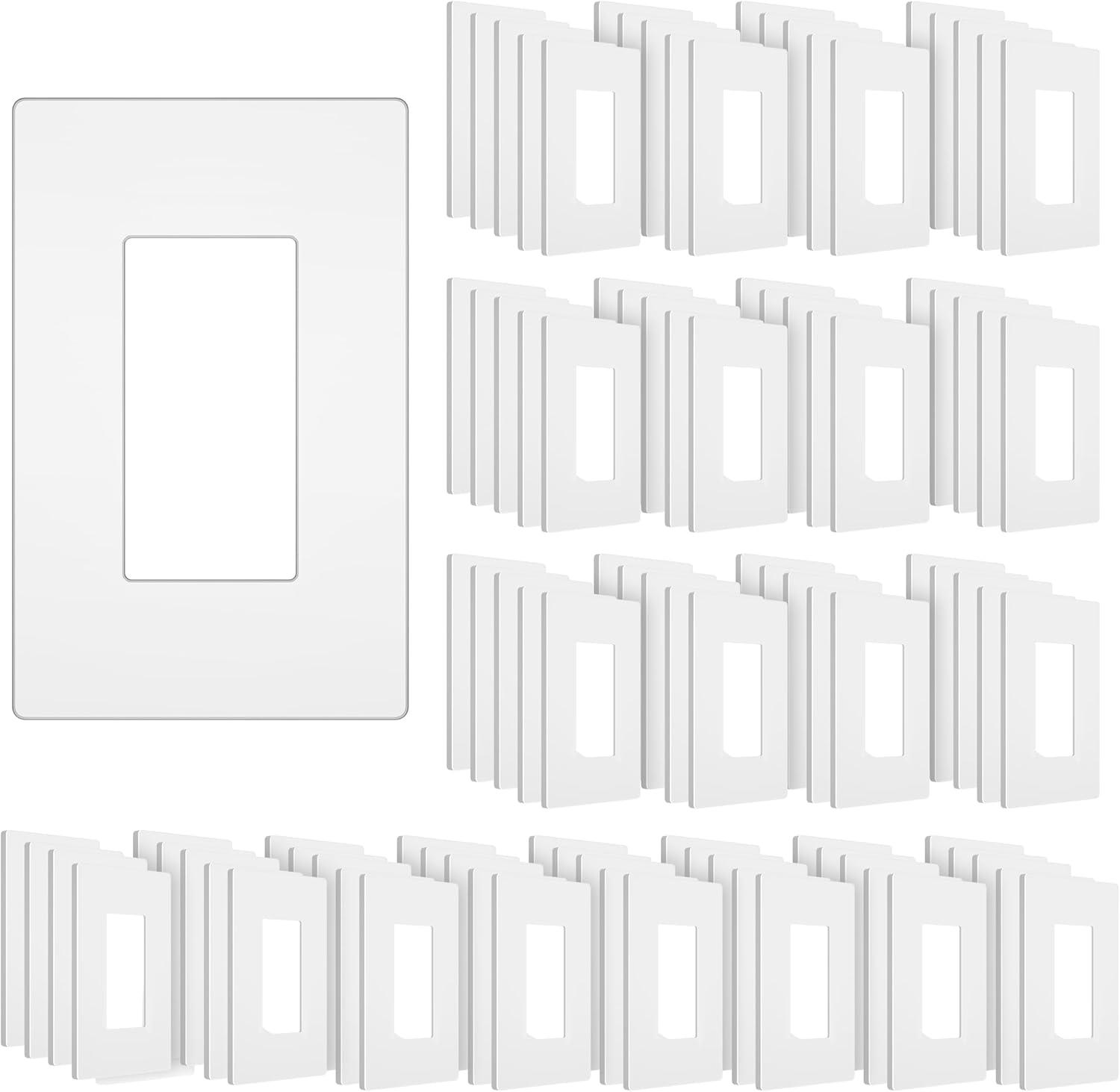 Screwless Decorator Wall Plate, Child Safe Outlet Cover, 1-Gang White Switch Plate Covers, Unbreakable Polycarbonate Thermoplastic, Standard Size, Glossy, 10 Pack
