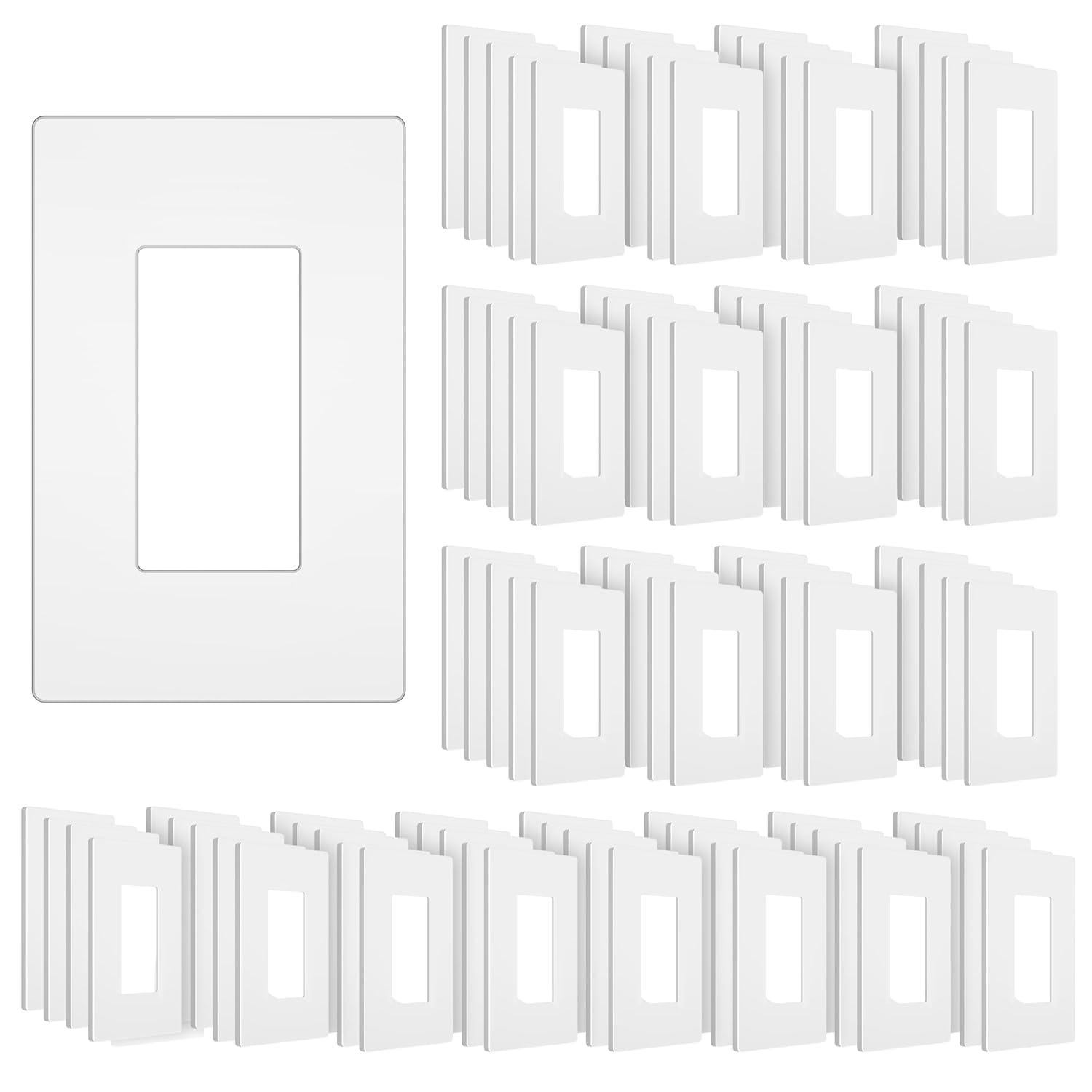Screwless Decorator Wall Plate, Child Safe Outlet Cover, 1-Gang White Switch Plate Covers, Unbreakable Polycarbonate Thermoplastic, Standard Size, Glossy, 10 Pack