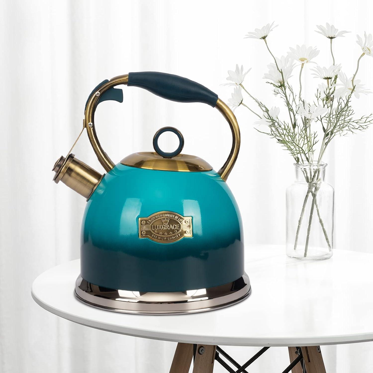 3-Quart Teal Stainless Steel Whistling Tea Kettle