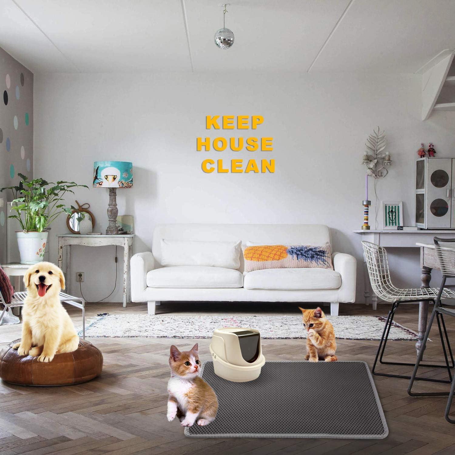 GZYS Cat Litter Mat Grey Trapping for Litter Box, XL Jumbo 30 x 24 in, Urine & Waterproof, Honeycomb Double Layer Anti Tracking Kitty Mats, No Phthalate, Washable Easy Clean, Scatter Control