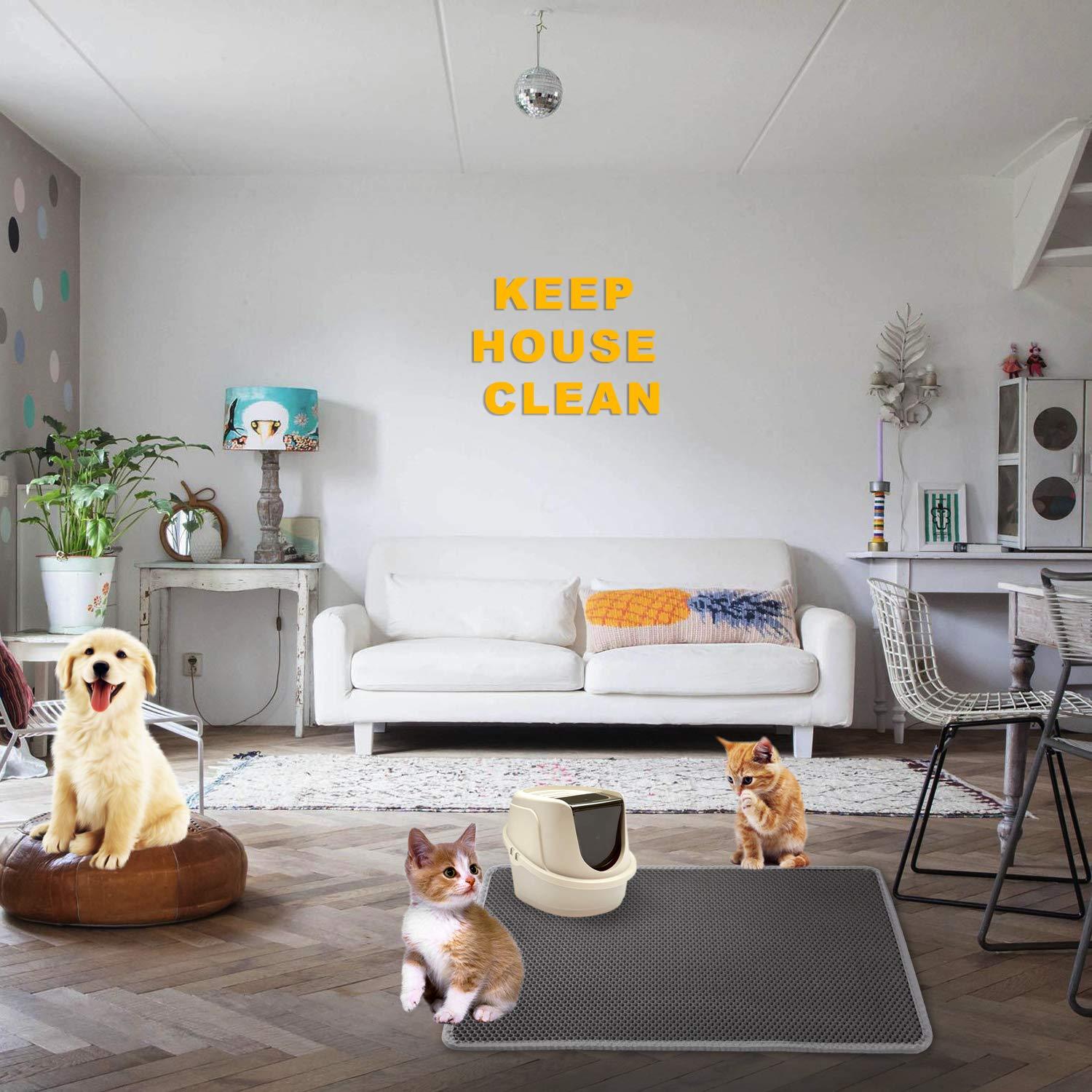 GZYS Cat Litter Mat Grey Trapping for Litter Box, XL Jumbo 30 x 24 in, Urine & Waterproof, Honeycomb Double Layer Anti Tracking Kitty Mats, No Phthalate, Washable Easy Clean, Scatter Control