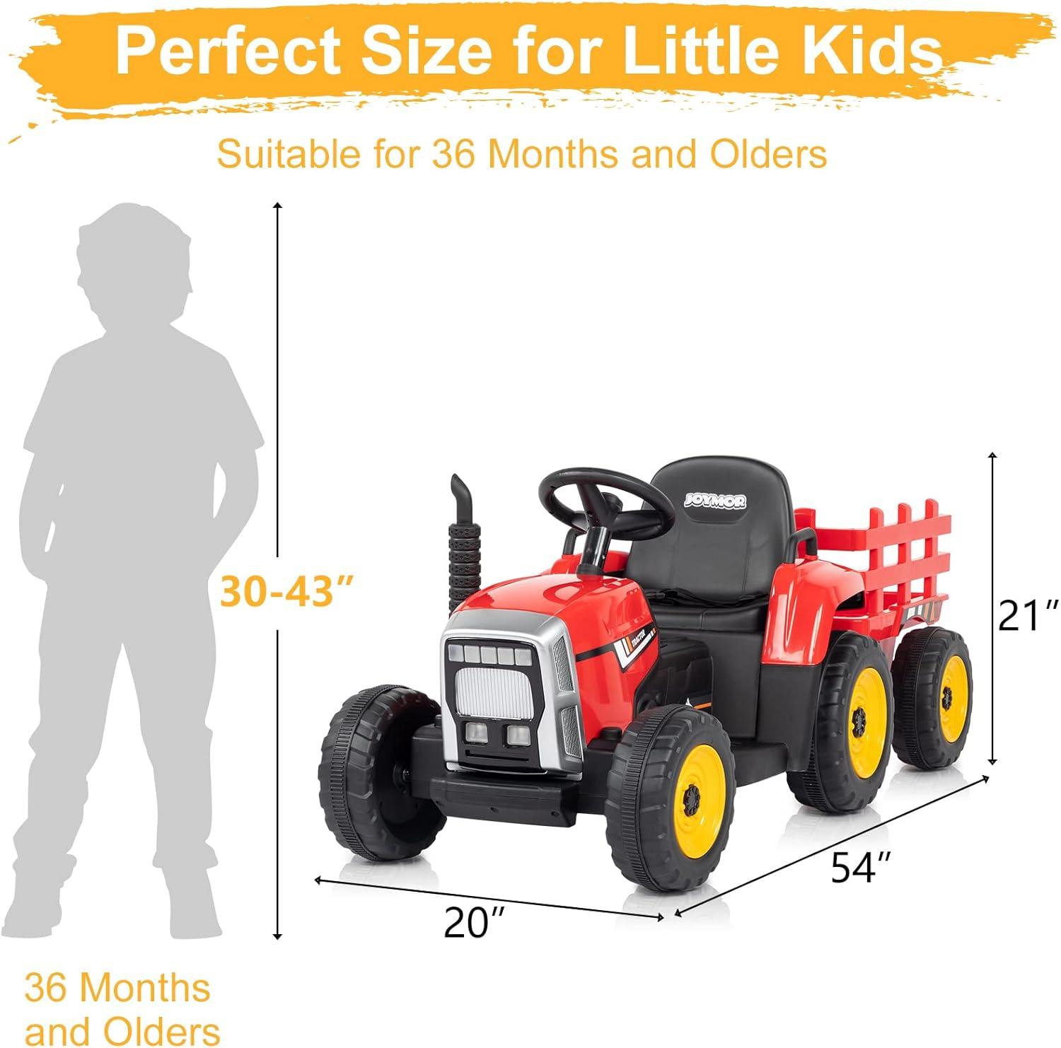 JOYMOR Ride on Tractor with Remote Control, 12V Electric Tractor with Trailer for Toddler, Battery Powered Ride on car Toy for Boys and Girls