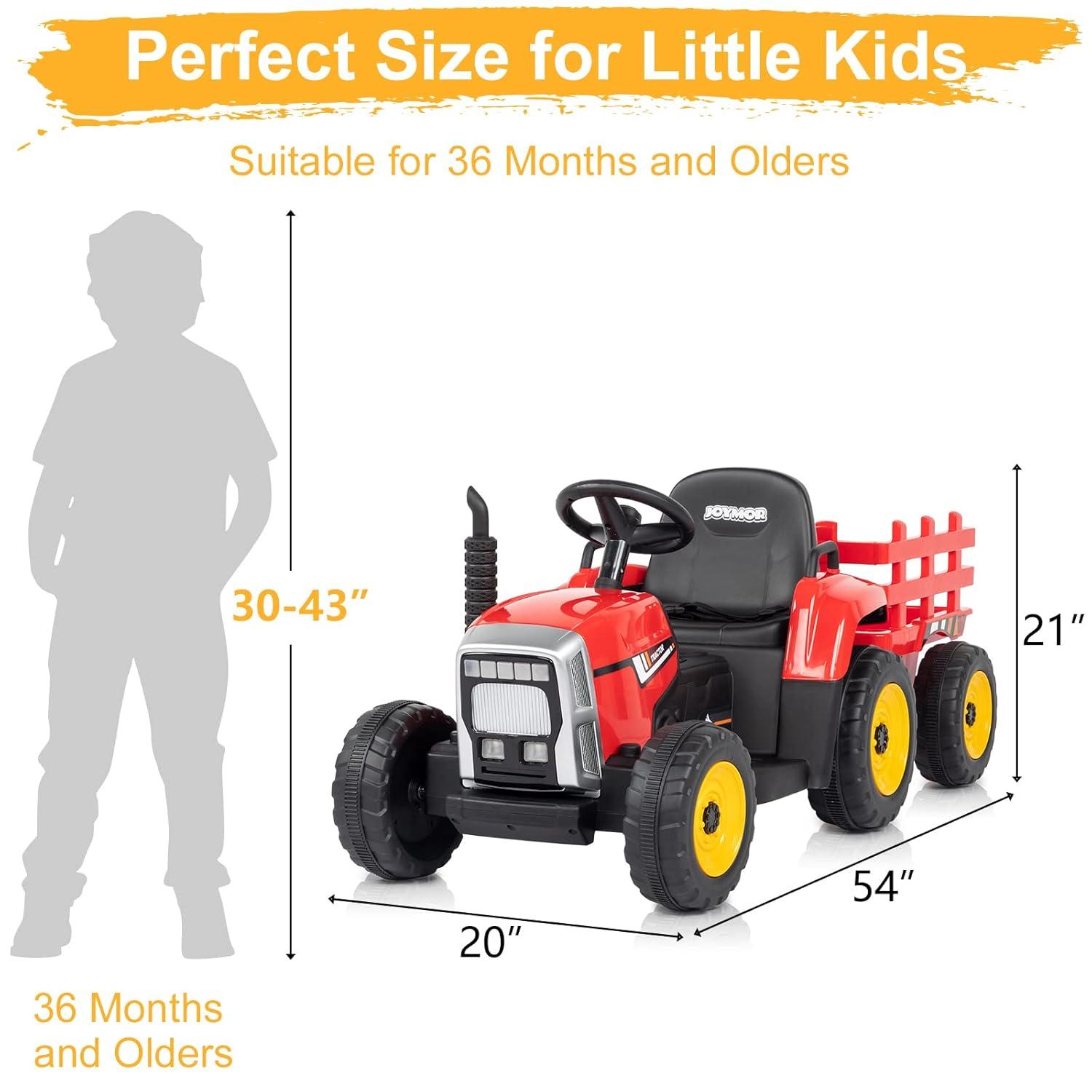 JOYMOR Ride on Tractor with Remote Control, 12V Electric Tractor with Trailer for Toddler, Battery Powered Ride on car Toy for Boys and Girls