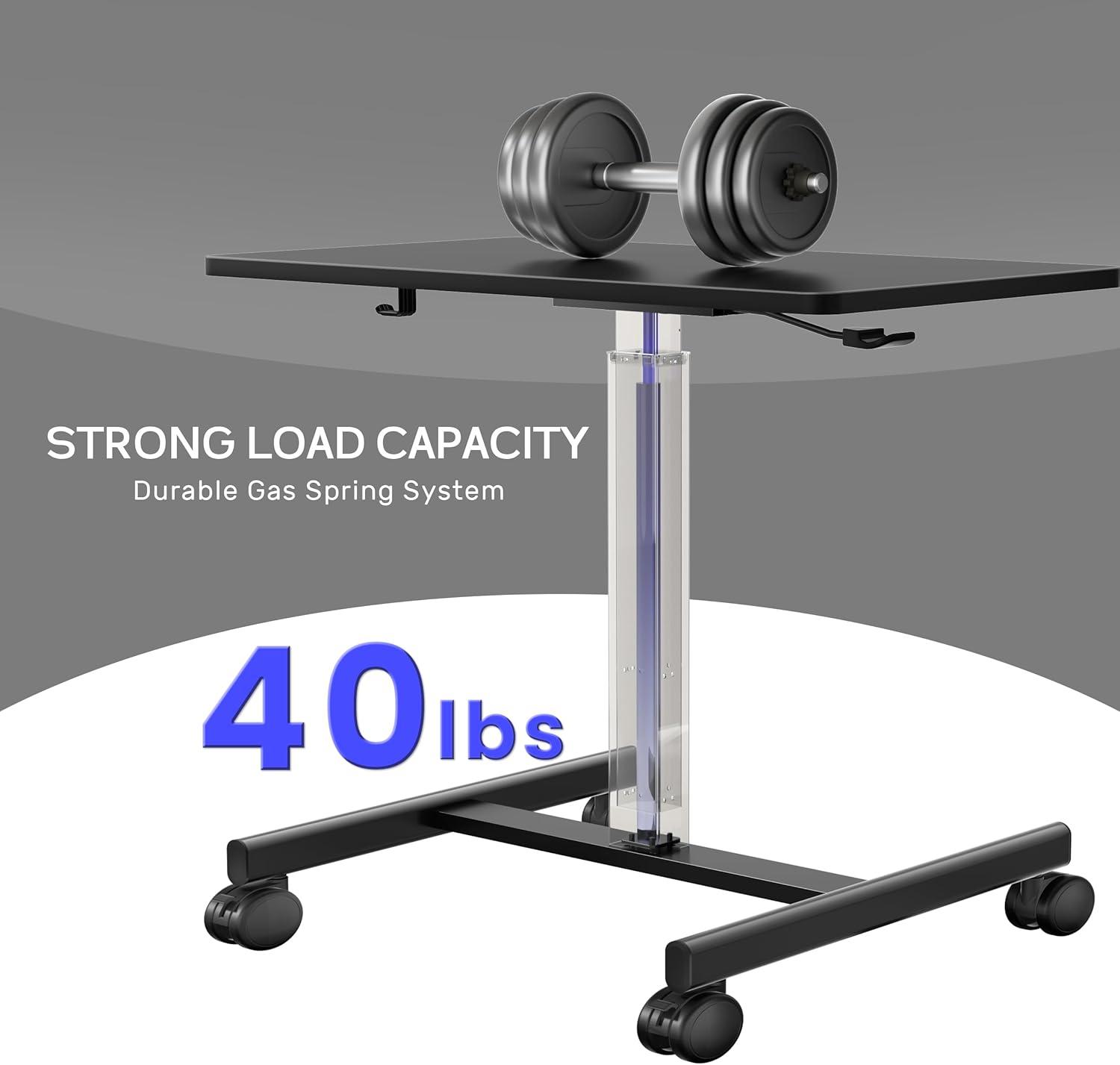 Mobile Laptop Standing Desk Adjustable Height, Small Mobile Desk Workstation with Wheels, Portable Rolling Computer Desk Cart for Home Office Classroom (Black)