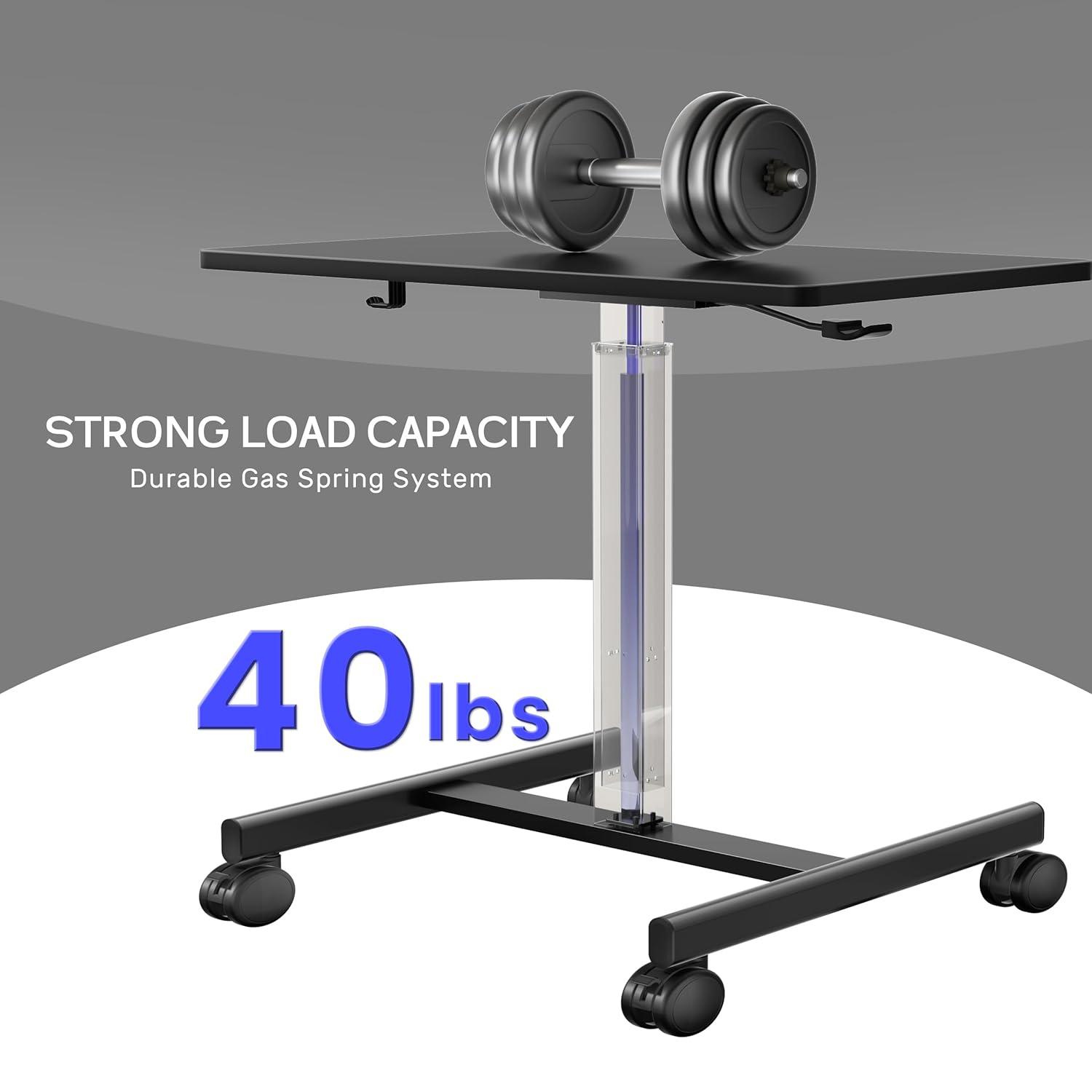 Mobile Laptop Standing Desk Adjustable Height, Small Mobile Desk Workstation with Wheels, Portable Rolling Computer Desk Cart for Home Office Classroom (Black)