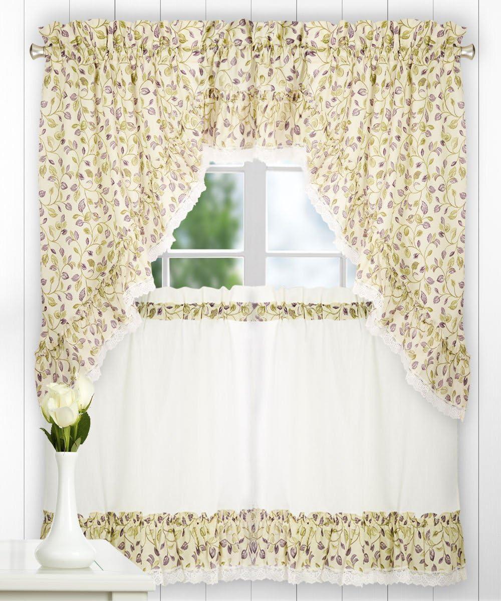 Ellis Curtain Clarice Room Darkening Natural Color Classic Print Ruffled Window Valance - 52 x12" Violet