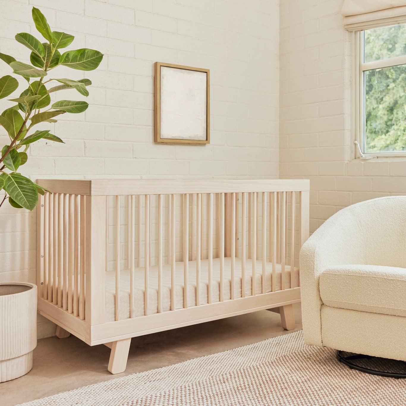 Babyletto Hudson Washed Natural Wood 3-in-1 Convertible Baby Crib with Toddler Bed Conversion Kit