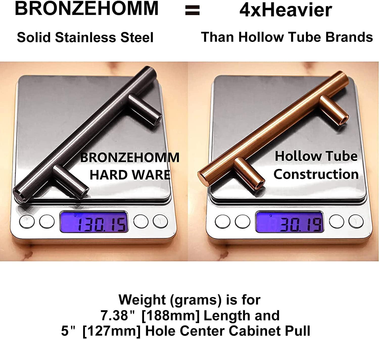 20 Pack Bronze Solid Cabinet Handles Drawer Pulls, 5.38-inch/136mm Length (3-inch Hole Center) Door Handle (1/2-inch Diameter) Kitchen Stainless Steel Cabinet Hardware Handle, Oil-Rubbed Bronze