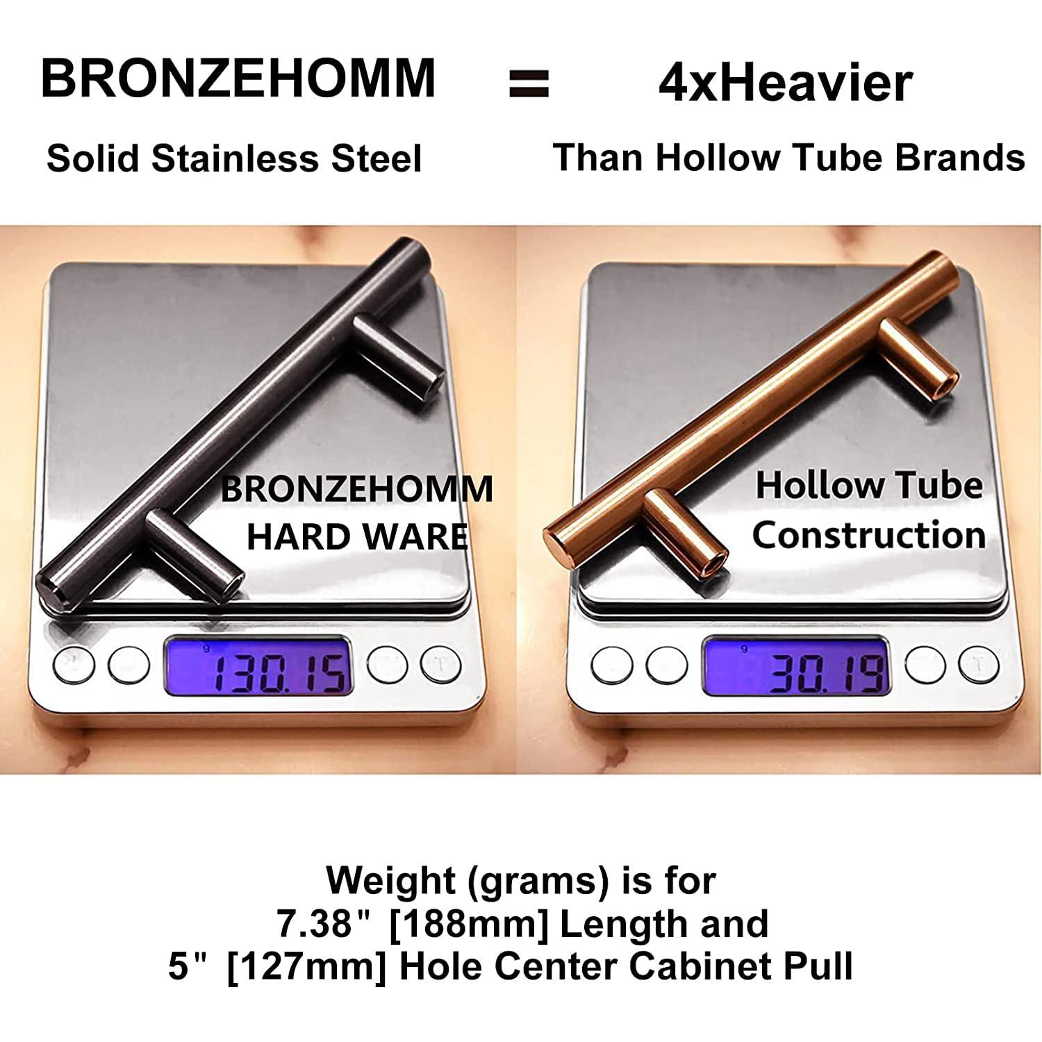 20 Pack Bronze Solid Cabinet Handles Drawer Pulls, 5.38-inch/136mm Length (3-inch Hole Center) Door Handle (1/2-inch Diameter) Kitchen Stainless Steel Cabinet Hardware Handle, Oil-Rubbed Bronze
