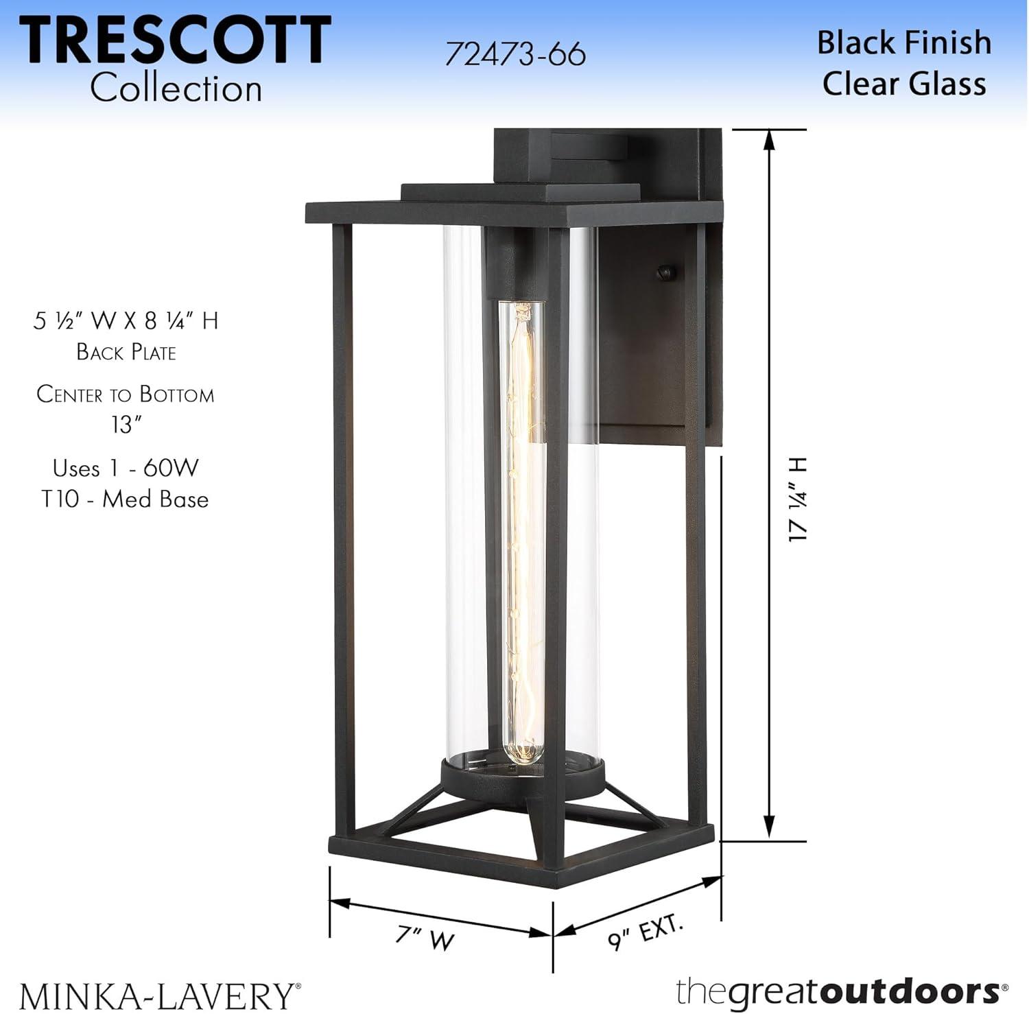 Trescott Contemporary Black Outdoor Wall Lantern with Clear Glass