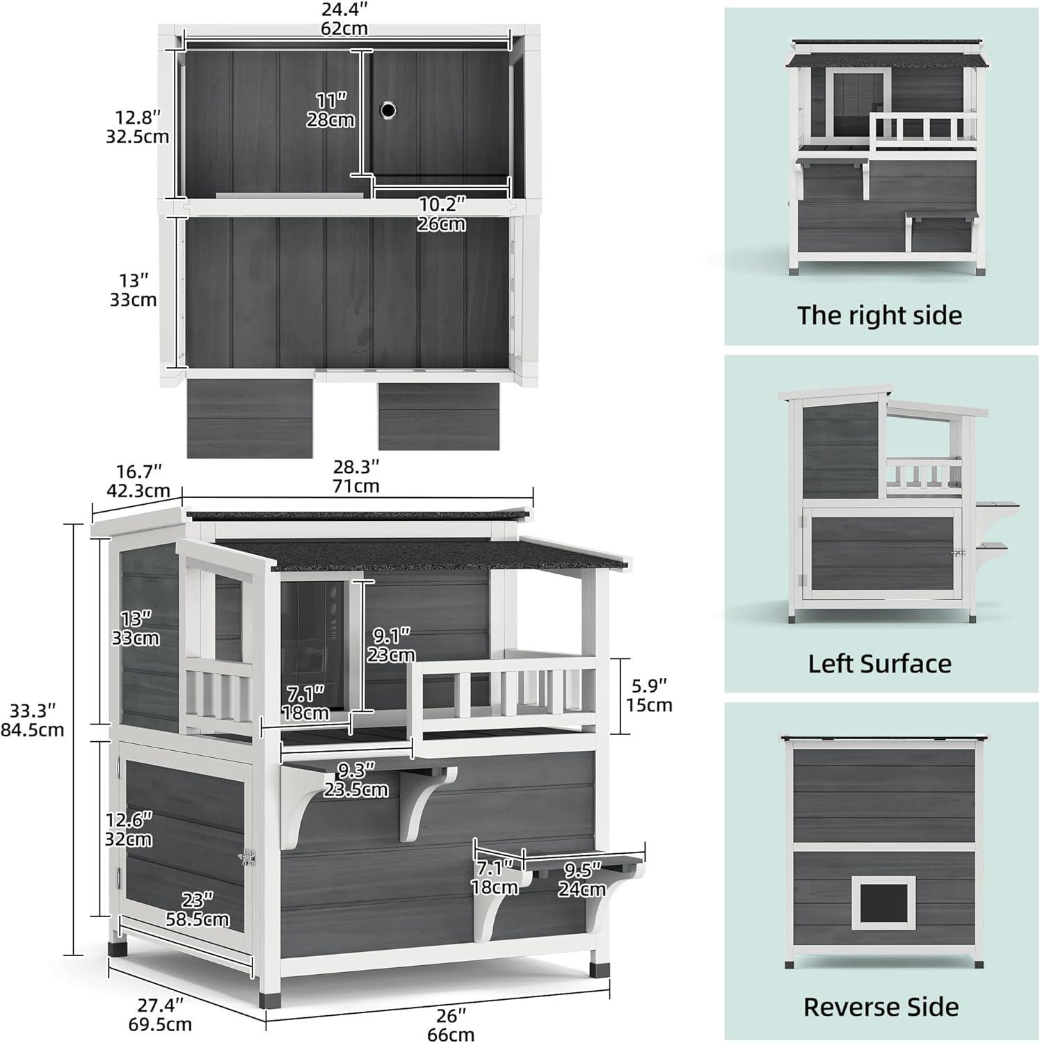 Archie & Oscar™ Outdoor Cat House 2-story Wooden Feral Cat Shelter with Balcony & Roof