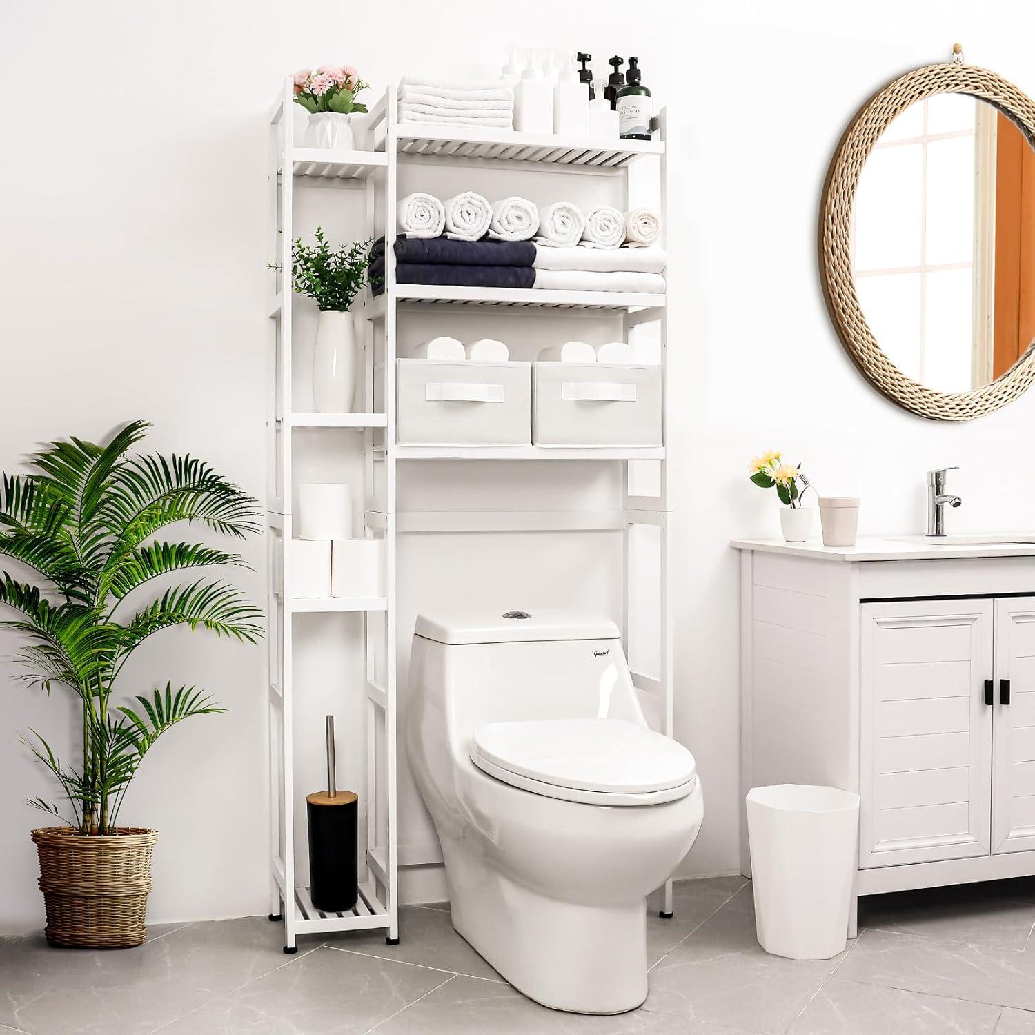 White Bamboo Adjustable Over-the-Toilet Storage Rack