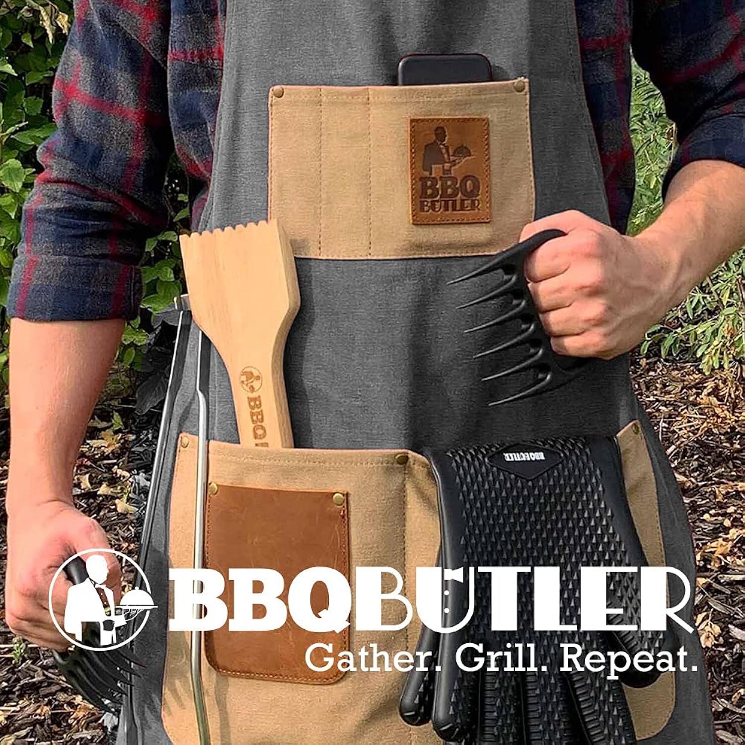 BBQ Butler Grilling Apron - Premium Canvas Apron - Deluxe Leather