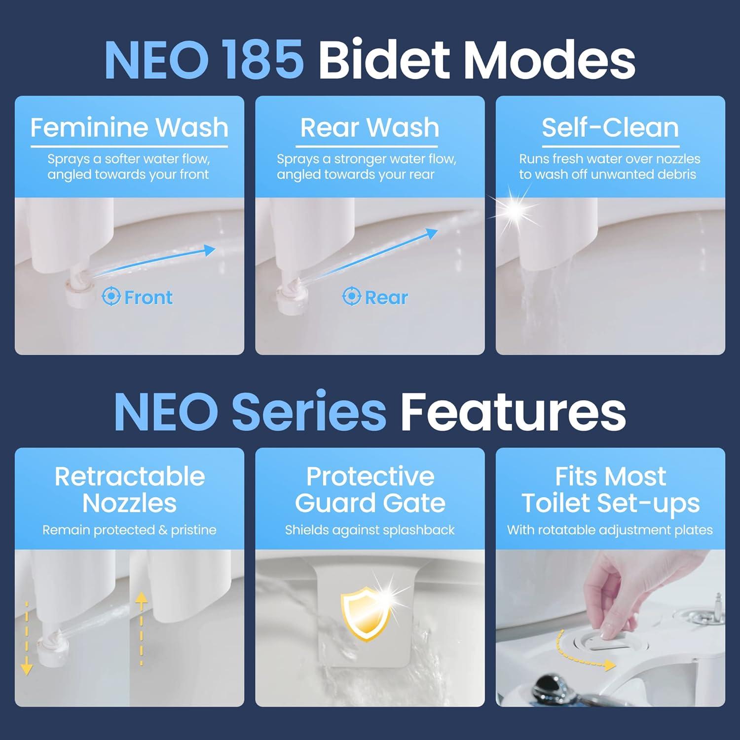 NEO 185 Mechanical Bidet Attachment Blue - LUXE Bidet: Ceramic & Metal, Easy Install, Hygienic Toilet Seat Kit