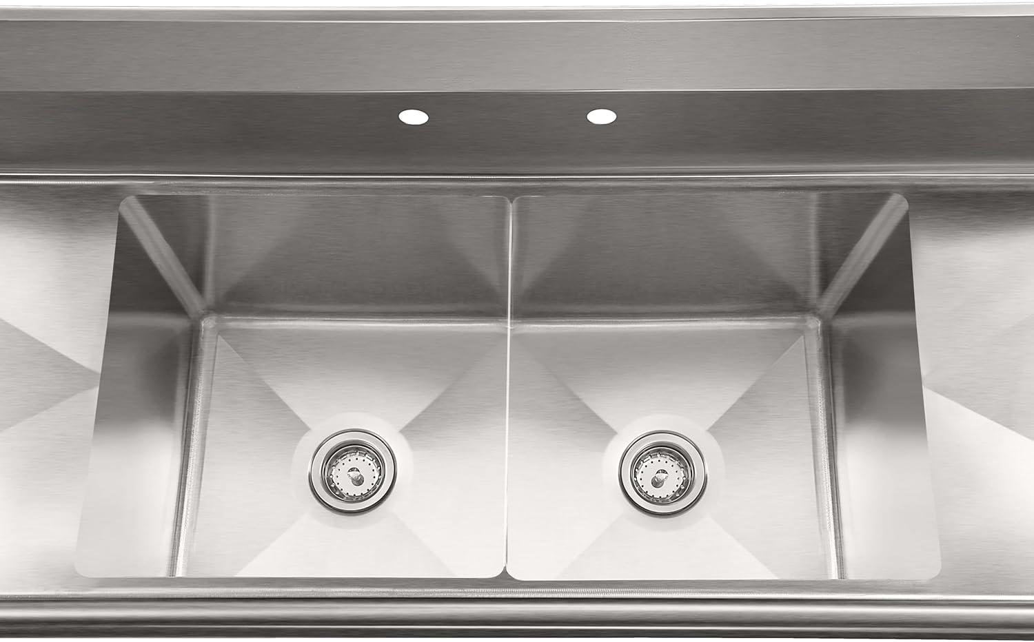 72 in. 16-Gauge Commercial Sink with Backsplash and Dual 18 in. Drainboards, Bowl Dimensions 18"x18"x14" in Stainless-Steel (KM-SB181814-18B316)