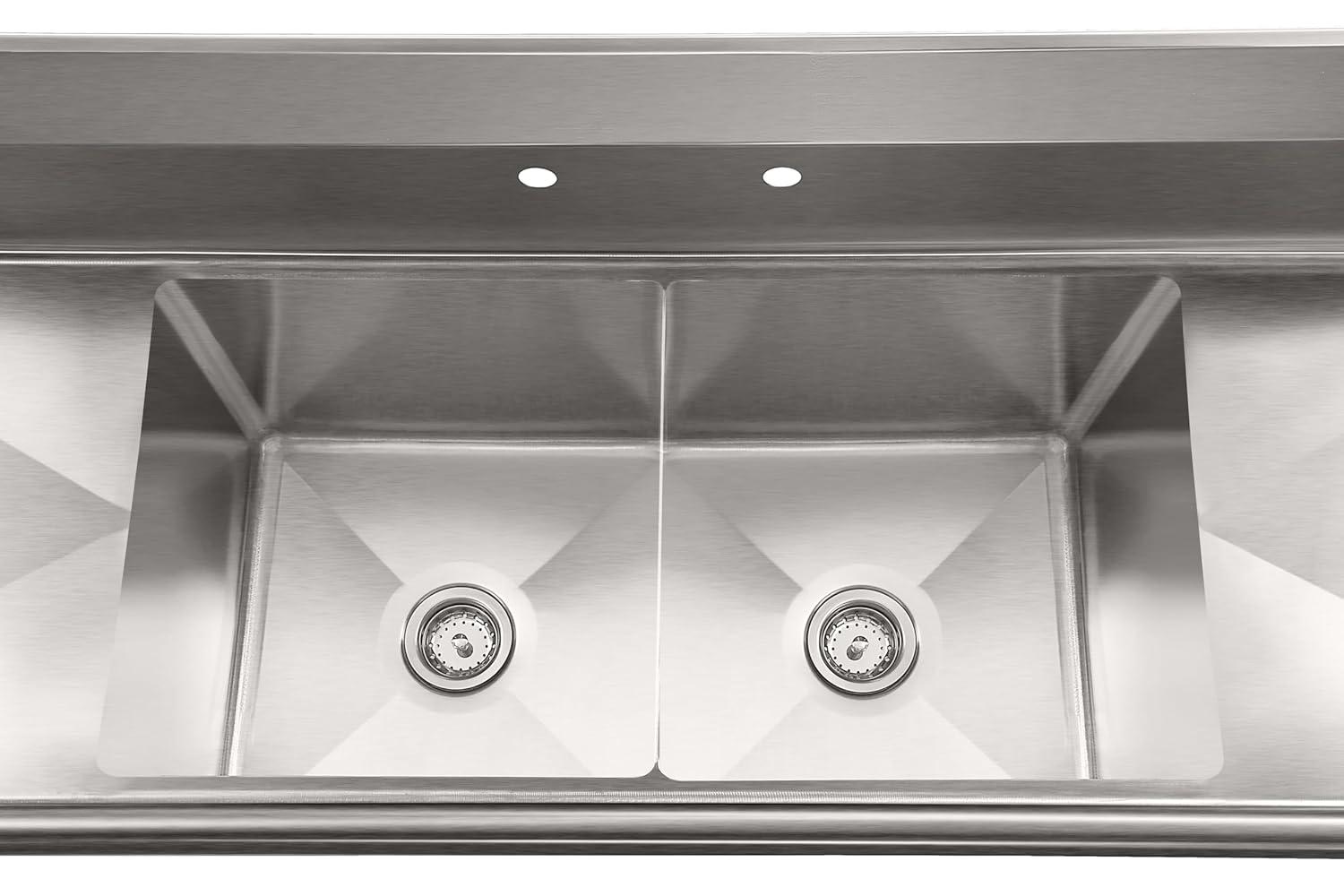 72 in. 16-Gauge Commercial Sink with Backsplash and Dual 18 in. Drainboards, Bowl Dimensions 18"x18"x14" in Stainless-Steel (KM-SB181814-18B316)