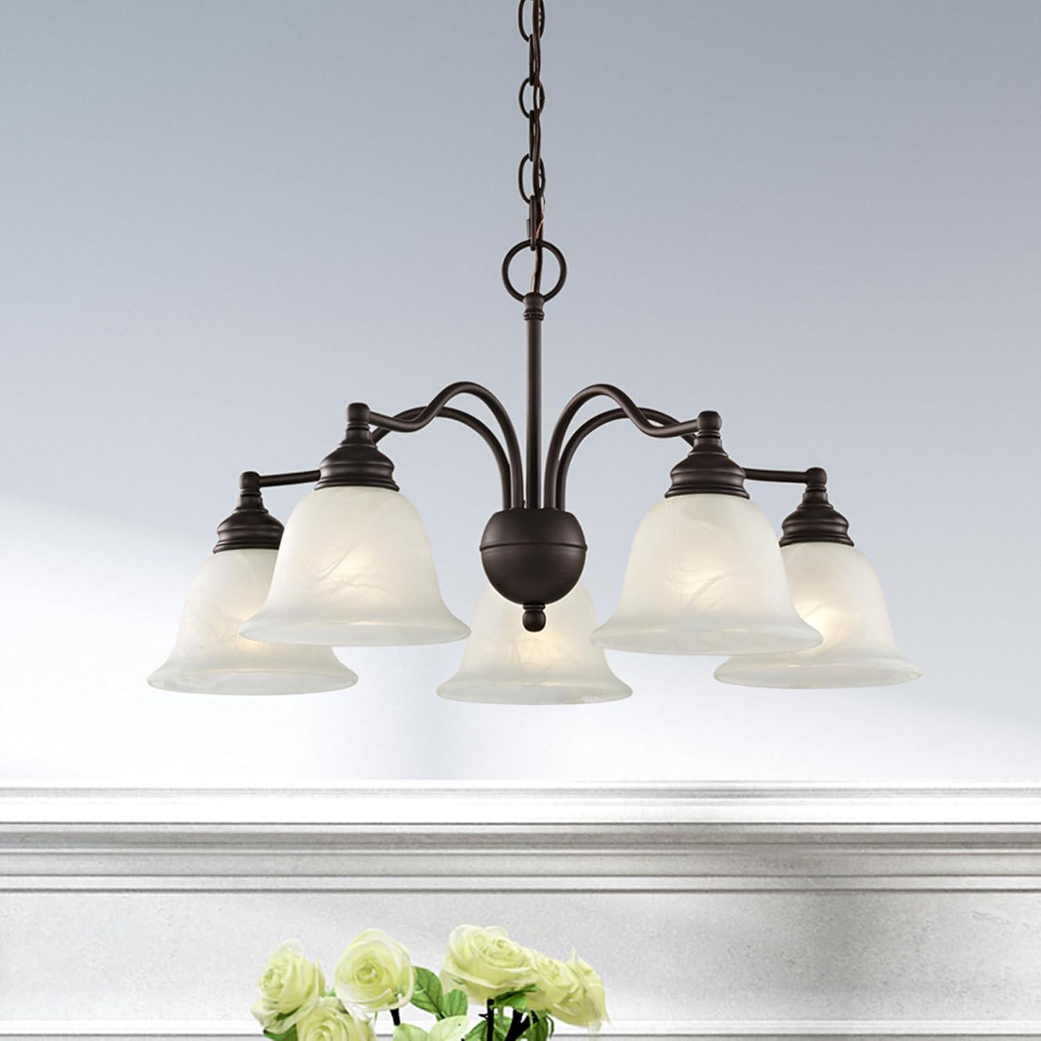 Essex Traditional 5-Light Chandelier in Brushed Nickel with Alabaster Glass