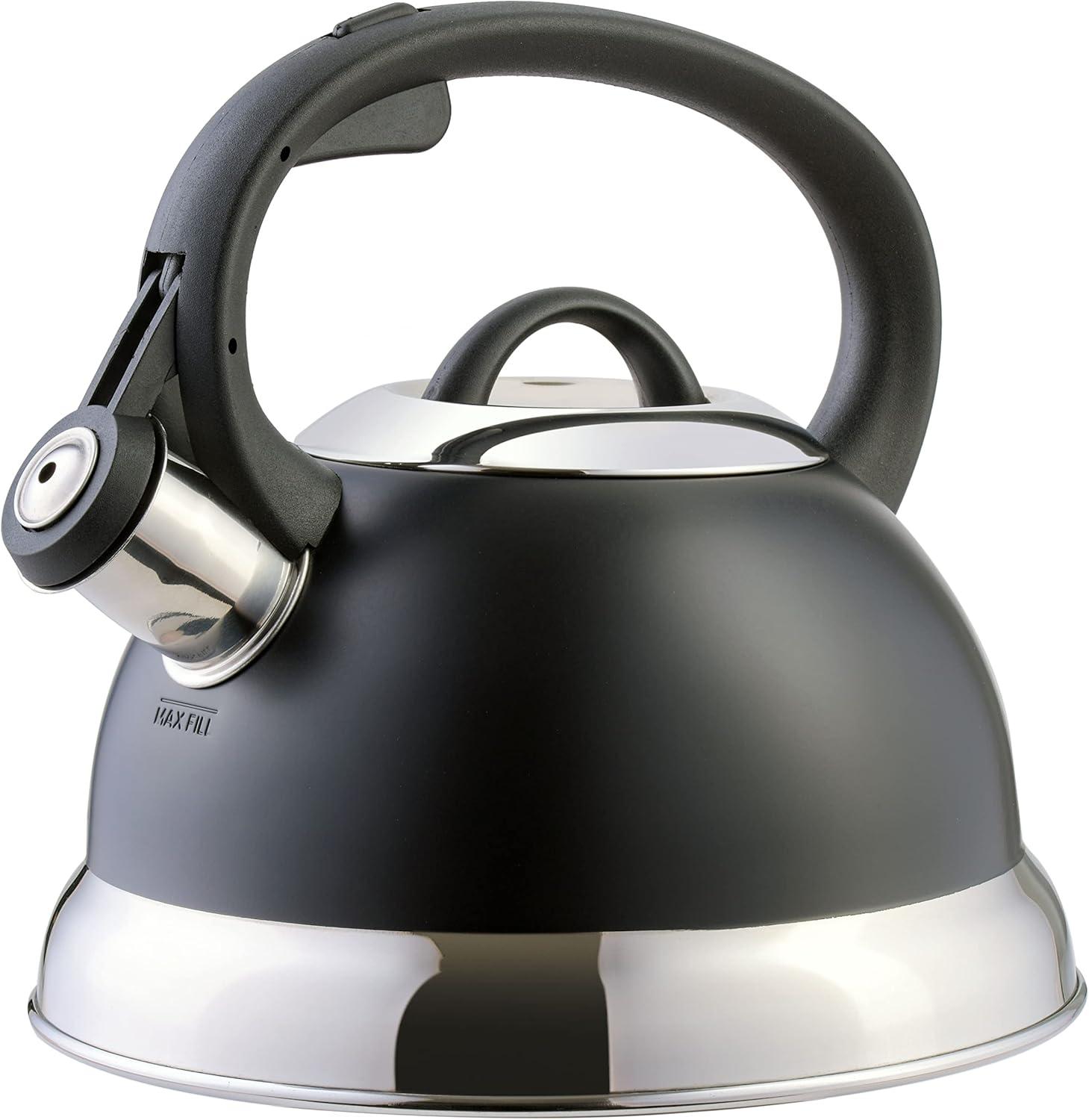 Flintshire 1.75 Quart Matte Black Stainless Steel Whistling Tea Kettle