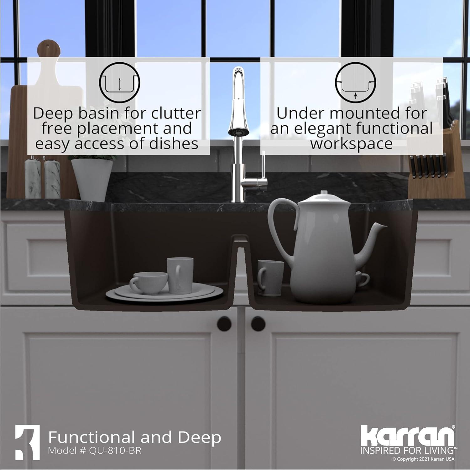 Karran Quartz 32'' X 19-1/2'' 50/50 Double Bowl Composite Undermount Kitchen Sink