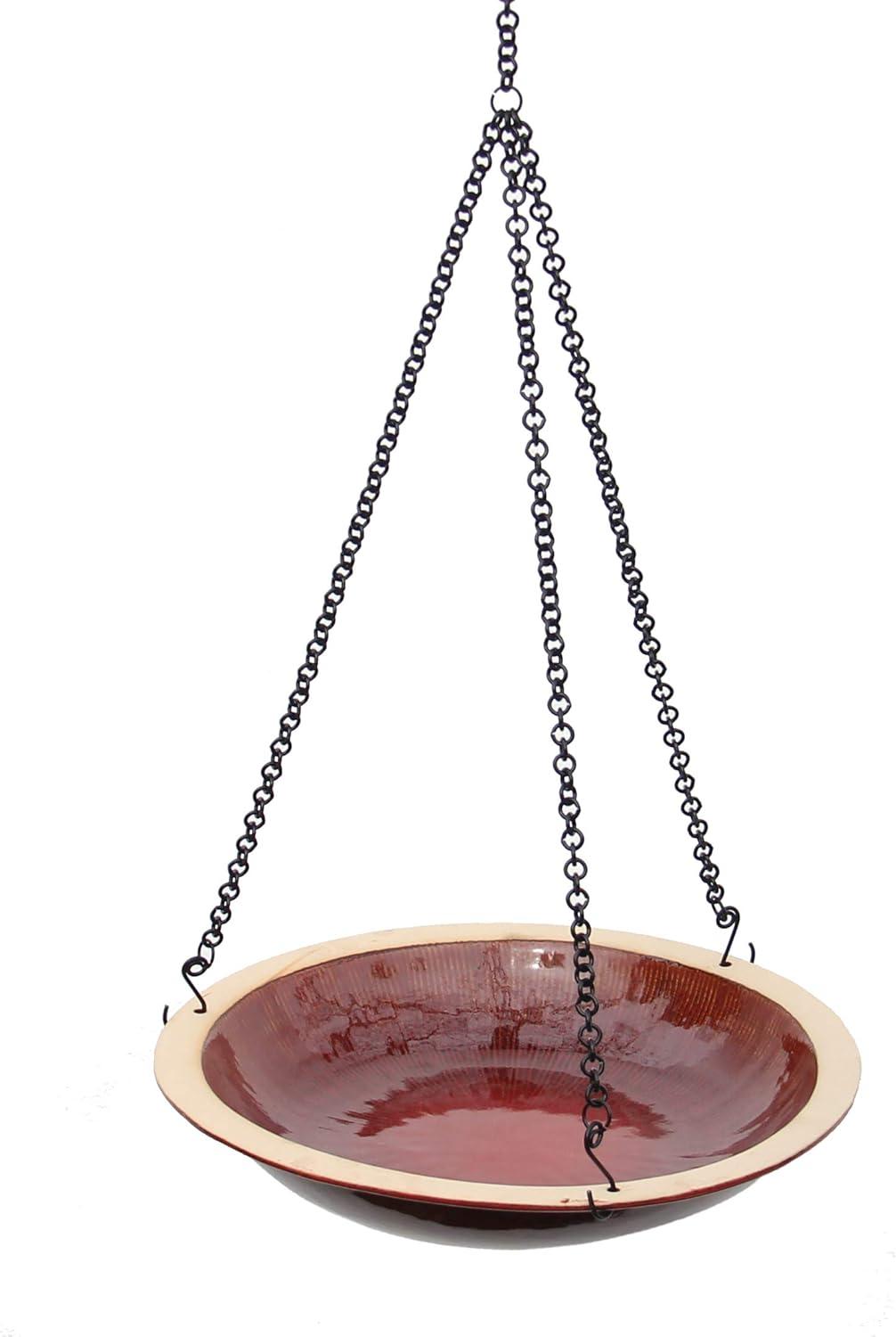 Autumn Red Porcelain Hanging Bird Bath with Adjustable Chain