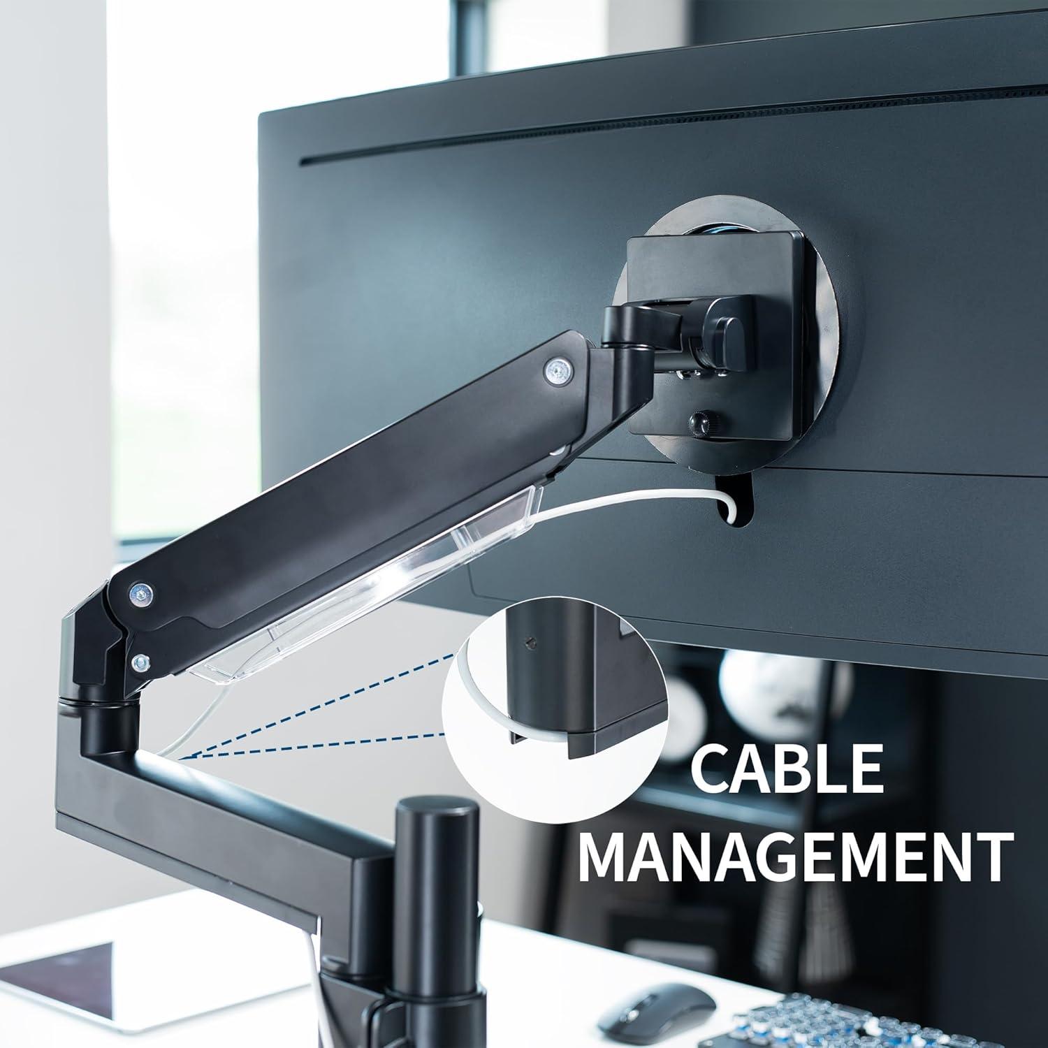 Pneumatic Arm Single Monitor Desk Mount with USB