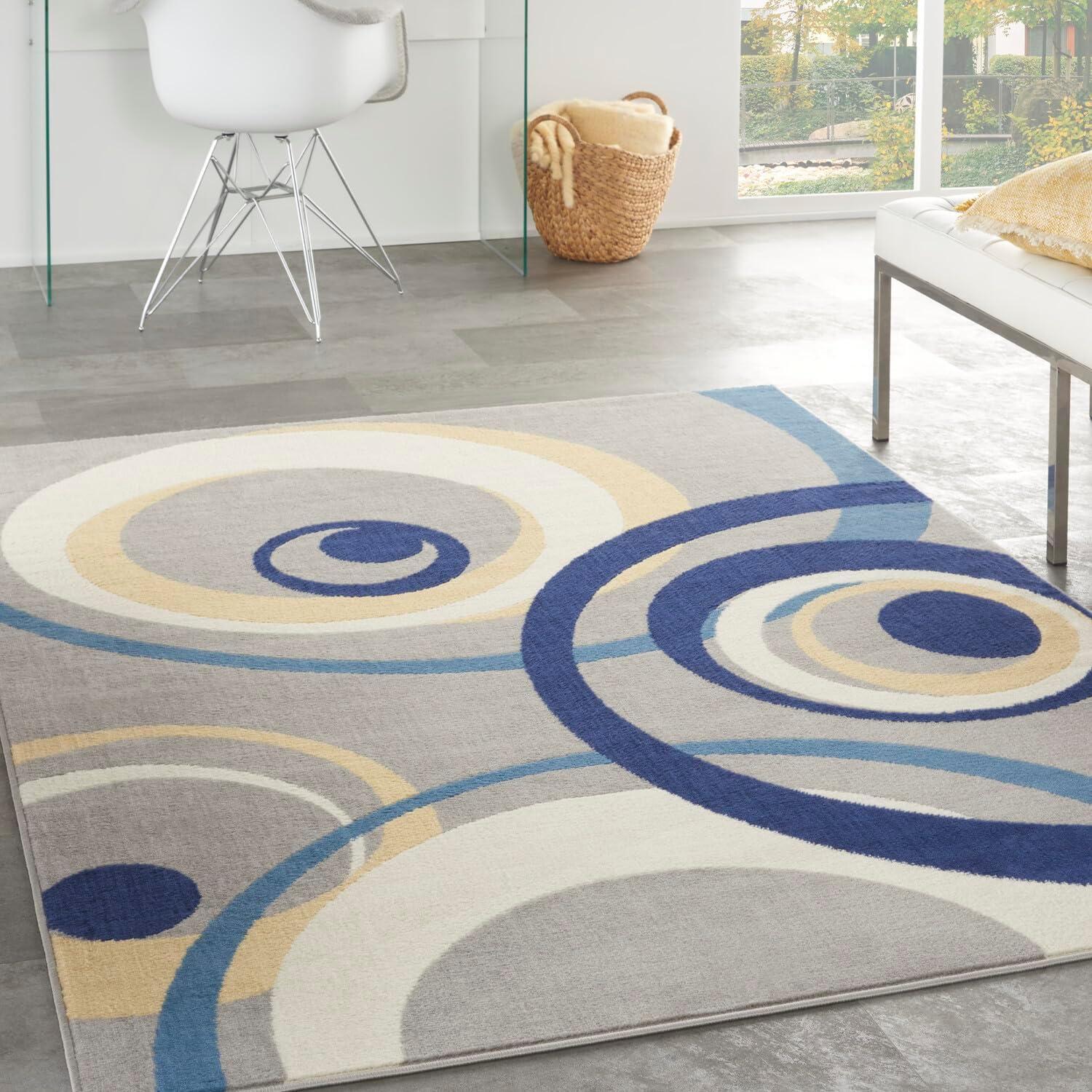 Nourison Grafix 5'3" x 7'3" (5' x 7') Grey Area Rug Retro Contemporary Geometric by Nourison