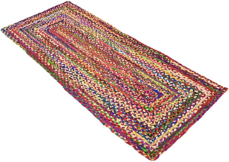 Unique Loom Layer Braided Chindi Rug Multi/Blue 2' 7" x 6' 1" Runner Braided Abstract Comfort Perfect For Bathroom Hallway Mud Room Laundry Room