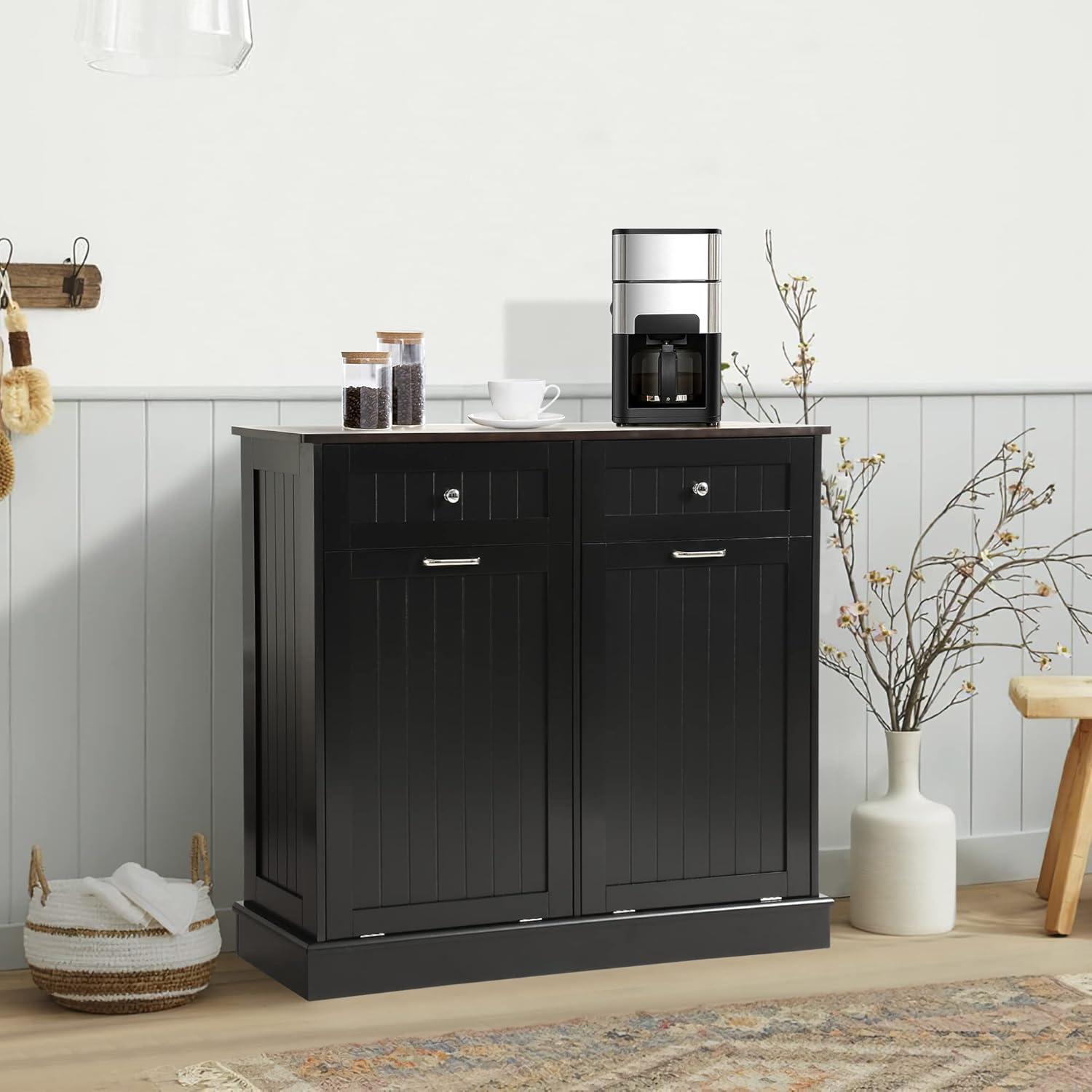 Betterhood Havant Double Tilt Out Trash Cabinet 20 Gallons Wooden Free Standing(Not include trash can)