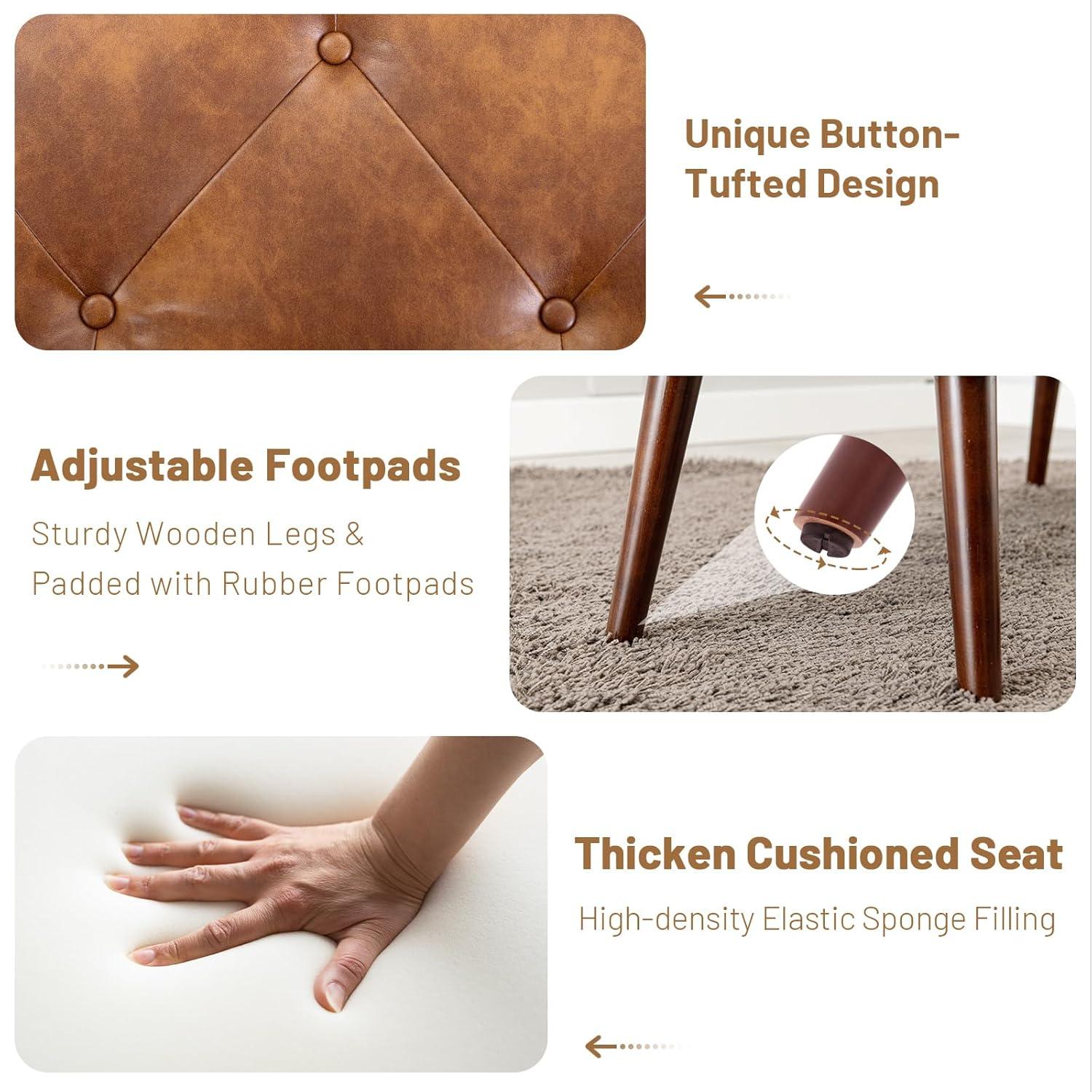 Furniliving 44 Inch Tufted Leather Bench, Leather Footrest Stool Bedroom Bench Seat, Upholstered Tufted Beathable Fabrics Ottoman Bench with X-Shaped Wood Legs for Kitchen, Solid Wood Indoor Bench