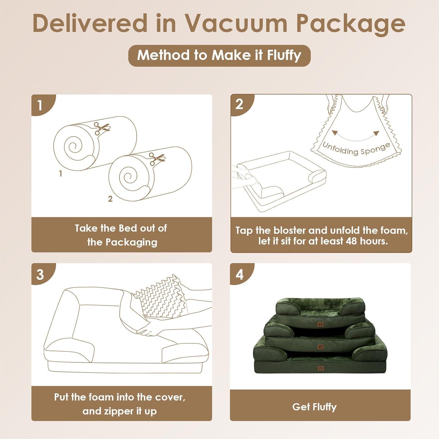 Orthopedic Dog Beds For Extra Large Dogs, Waterproof Memory Foam XL Dog Bed With Sides, Non-Slip Bottom And Egg-Crate Foam Big Dog Couch Bed With Washable Removable Cover, Dark Green