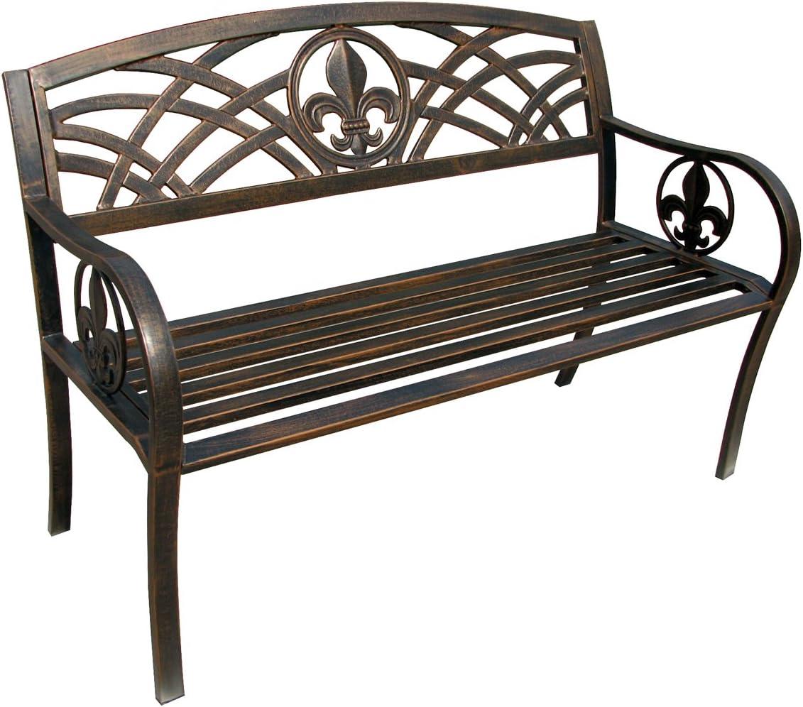 Leigh Country Outdoor Metal Patio Bench with Fleur-De-Lis - Bronze
