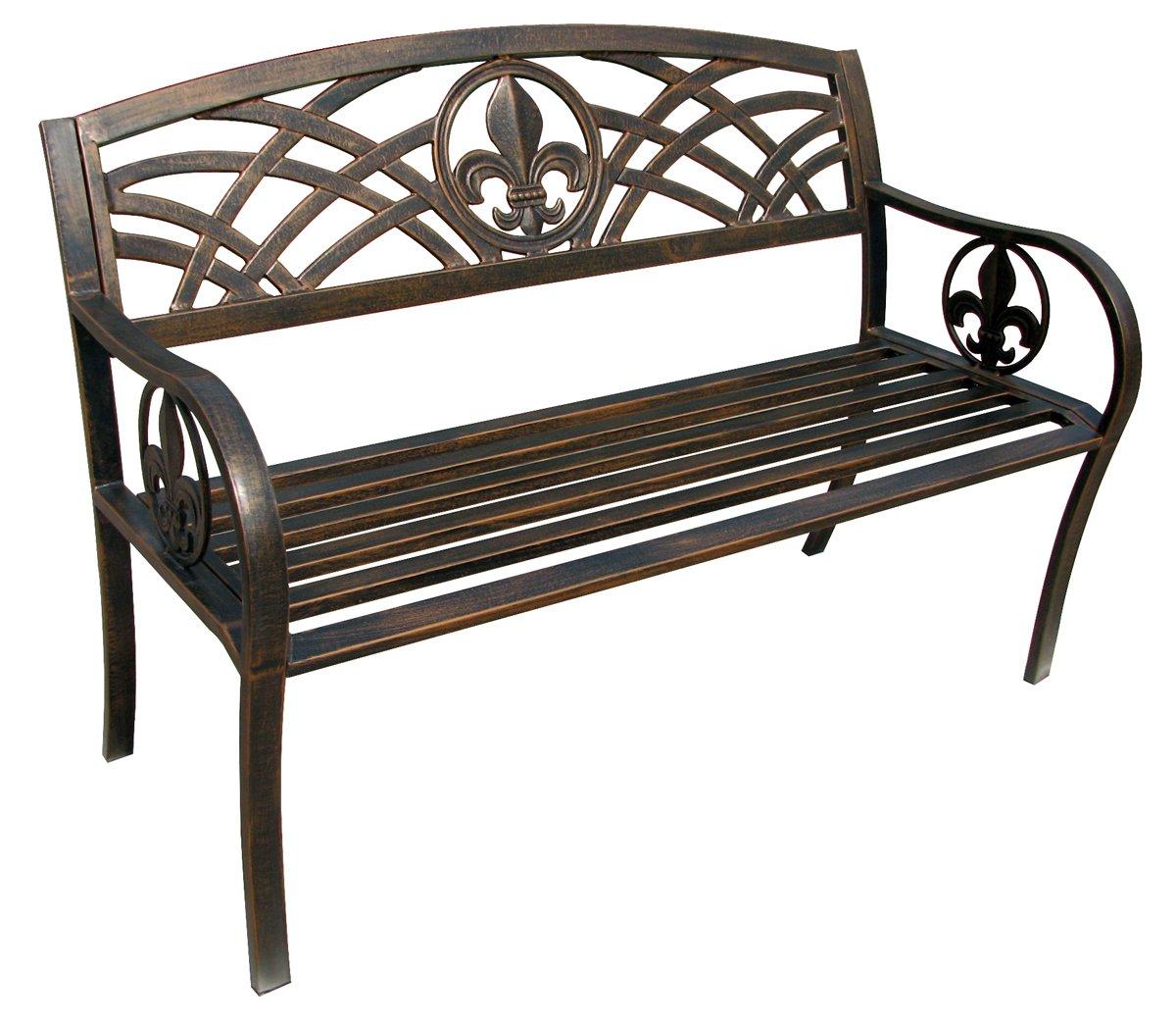 Leigh Country Outdoor Metal Patio Bench with Fleur-De-Lis - Bronze